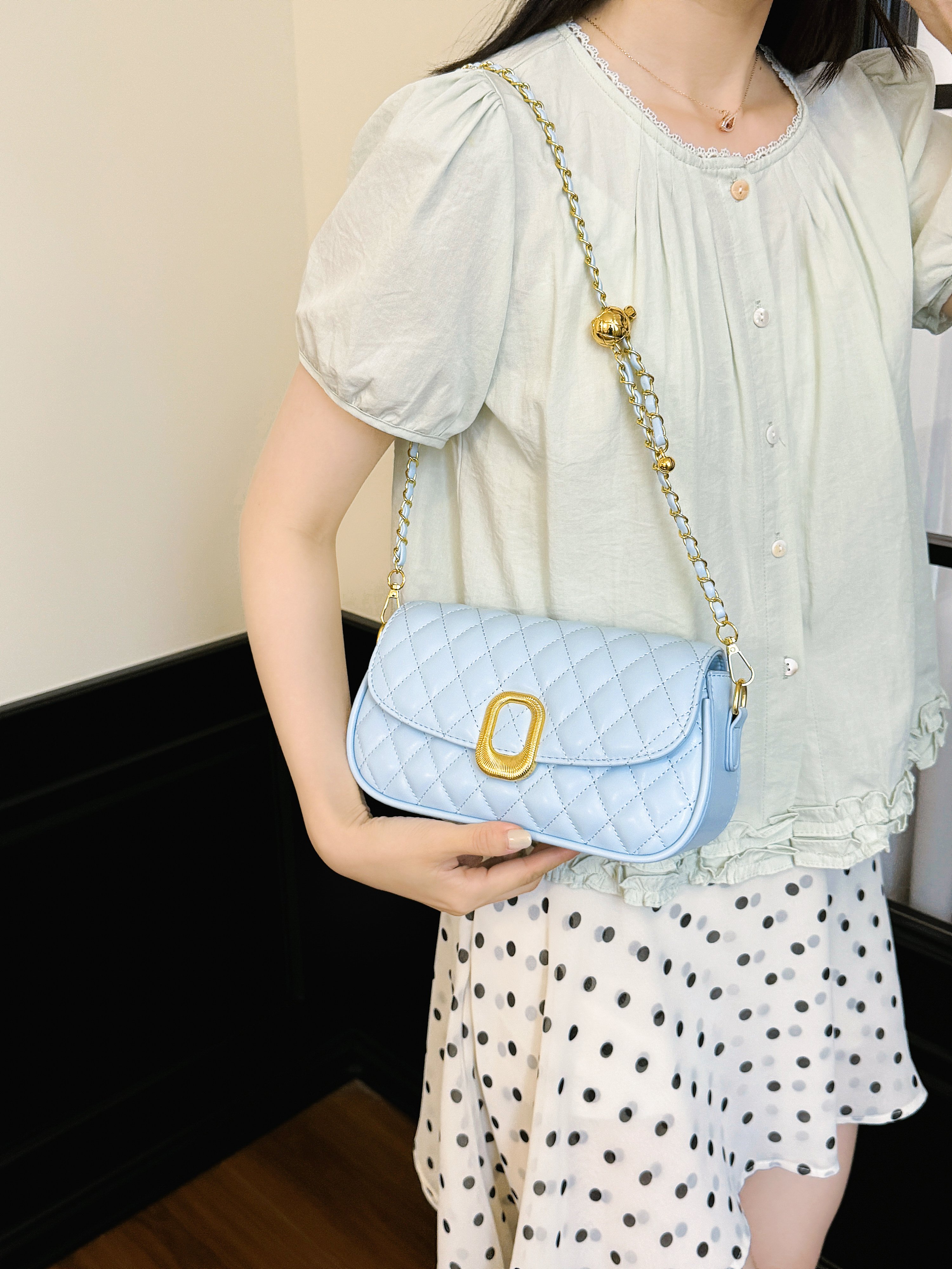 Quilted Flap Crossbody Bag with Chain-Link Strap