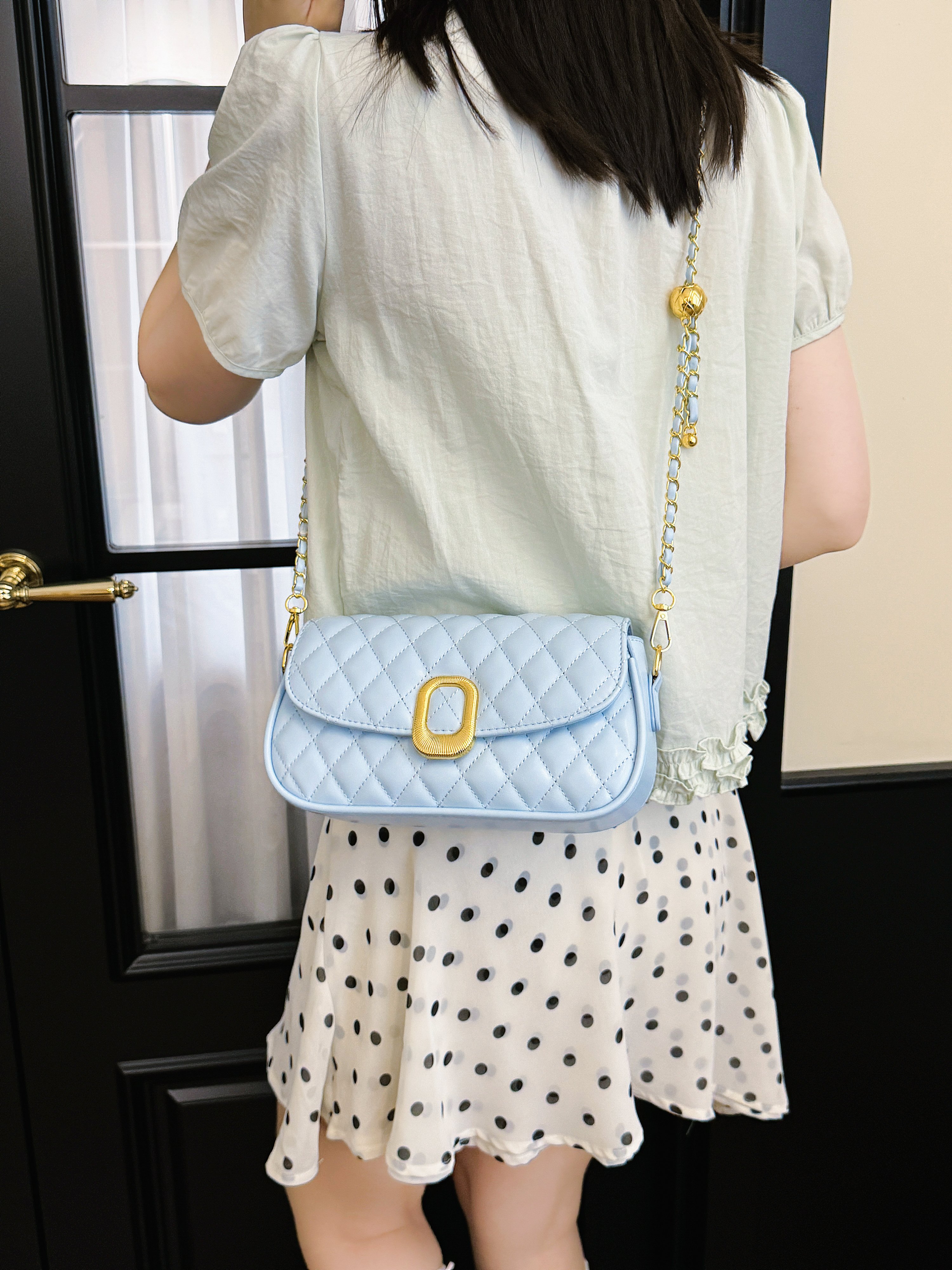 Quilted Flap Crossbody Bag with Chain-Link Strap