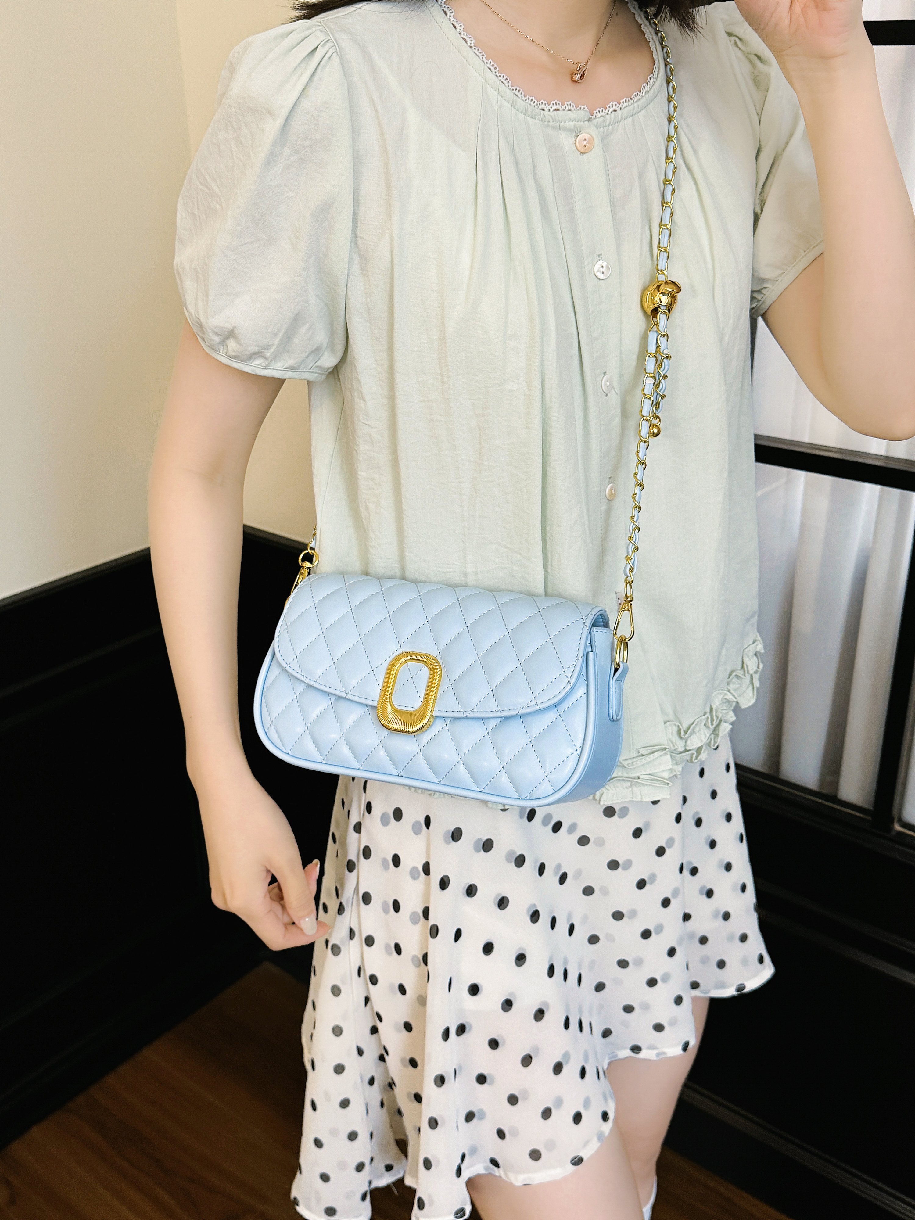 Quilted Flap Crossbody Bag with Chain-Link Strap