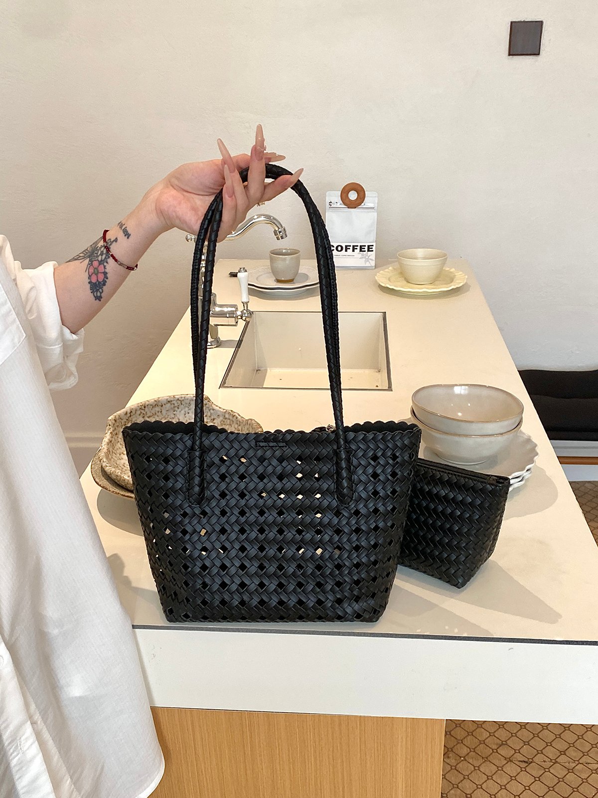 Woven Textured Shoulder Bag