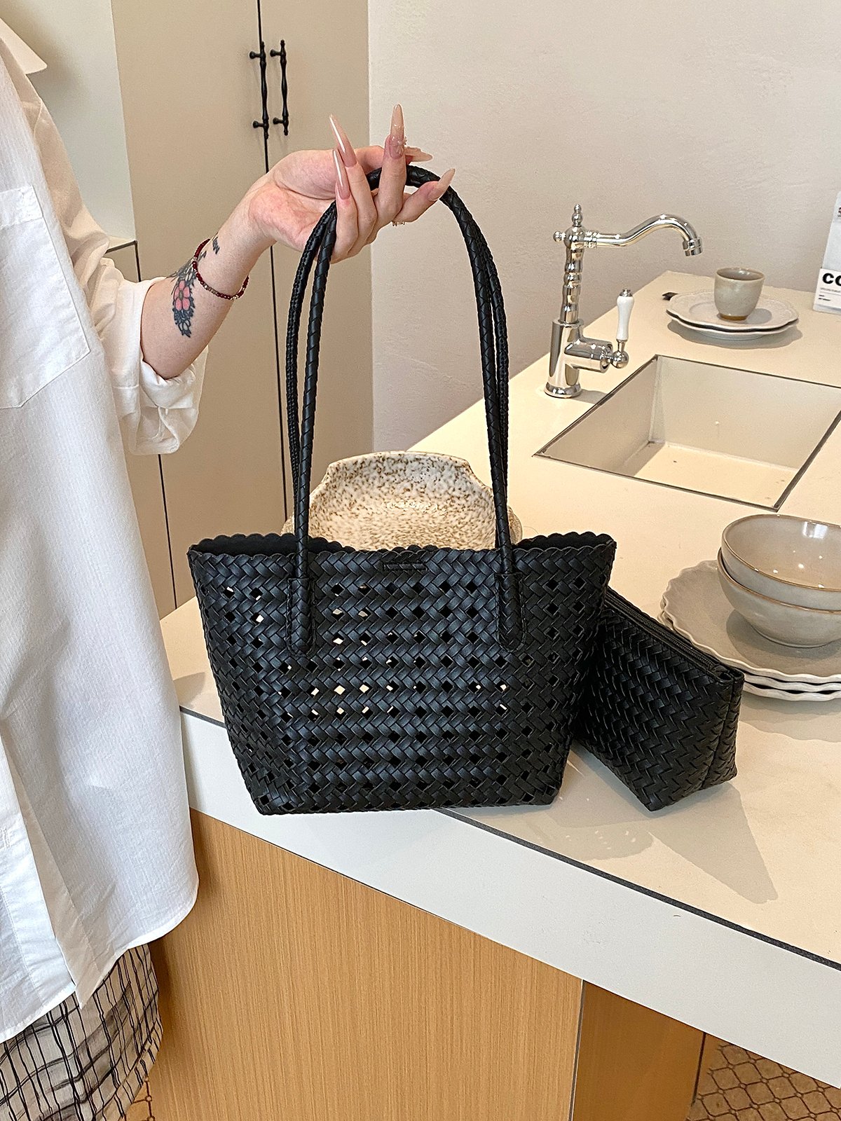Woven Textured Shoulder Bag