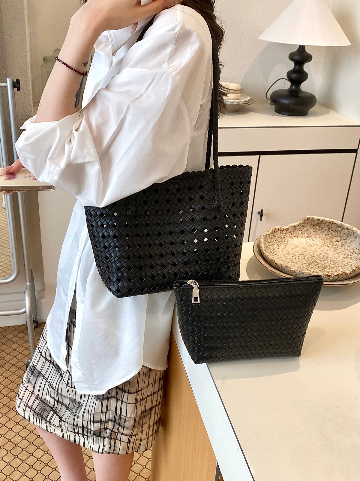 Woven Textured Shoulder Bag