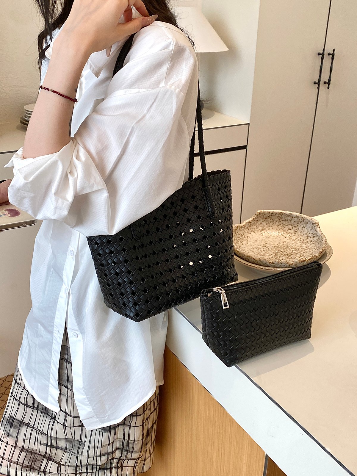 Woven Textured Shoulder Bag