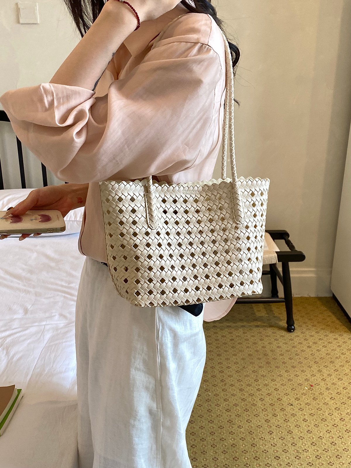 Woven Textured Shoulder Bag