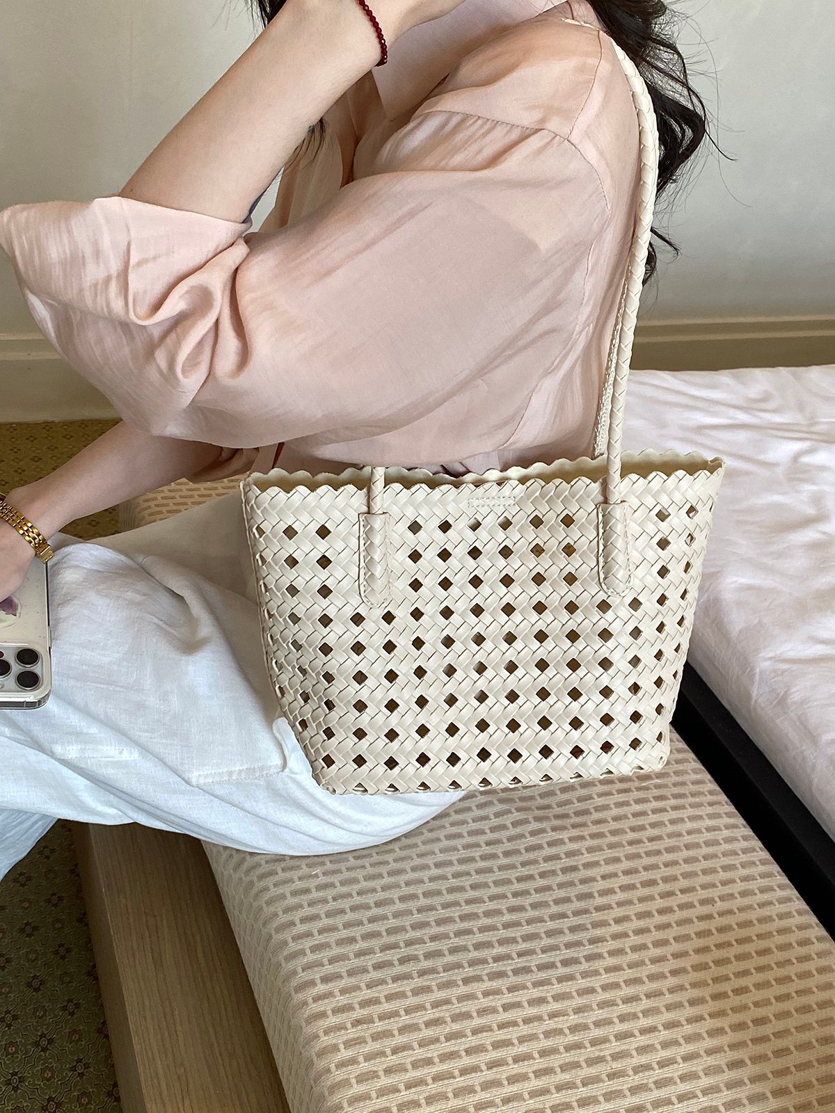 Woven Textured Shoulder Bag