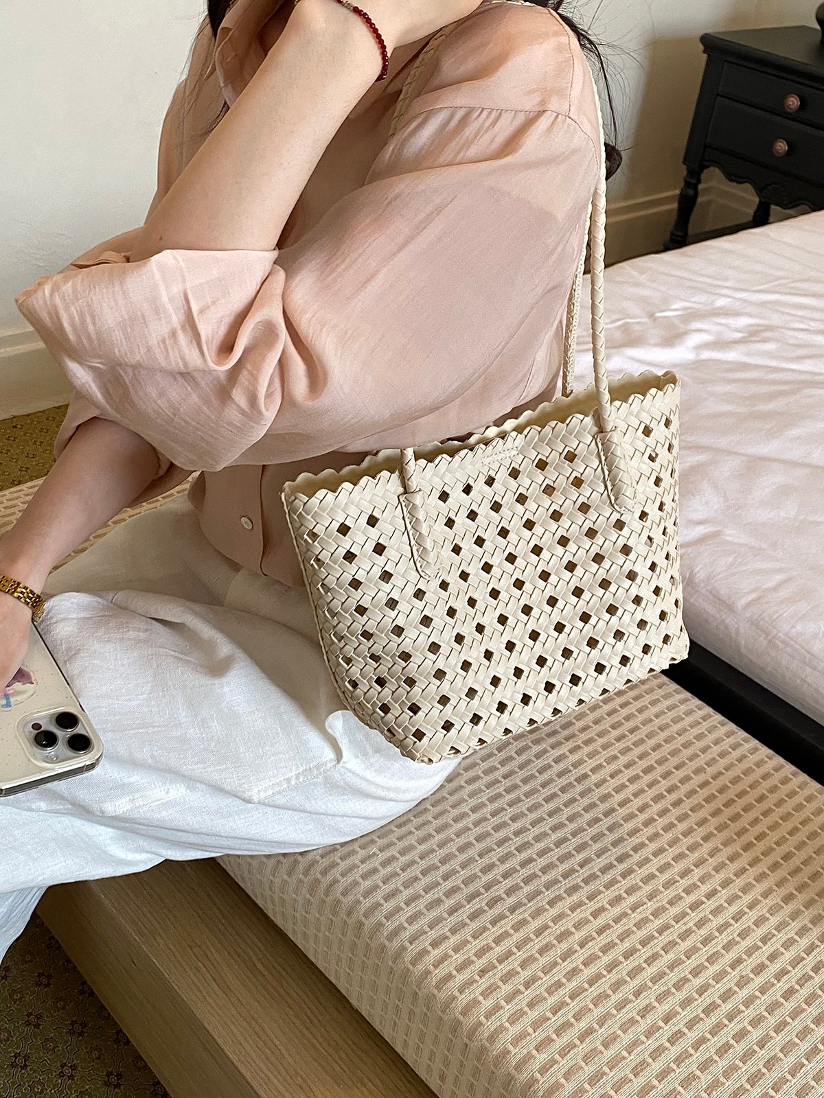 Woven Textured Shoulder Bag
