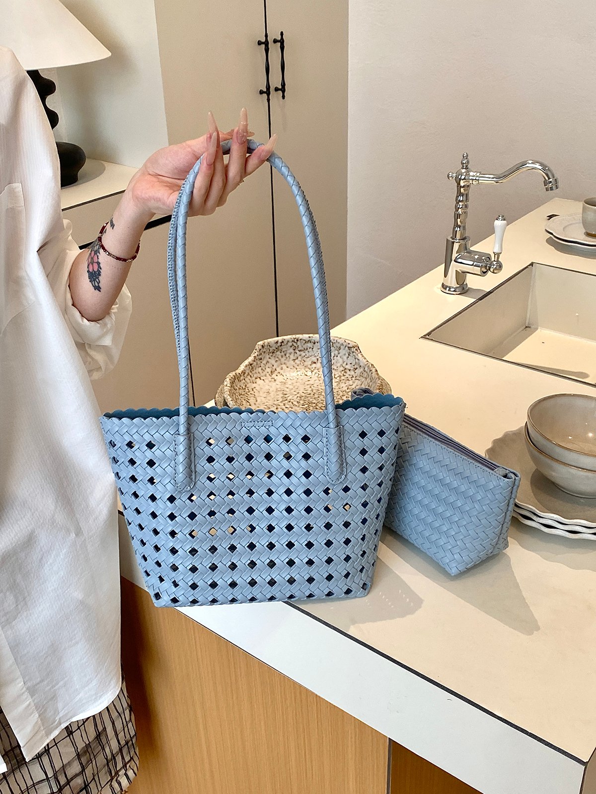 Woven Textured Shoulder Bag