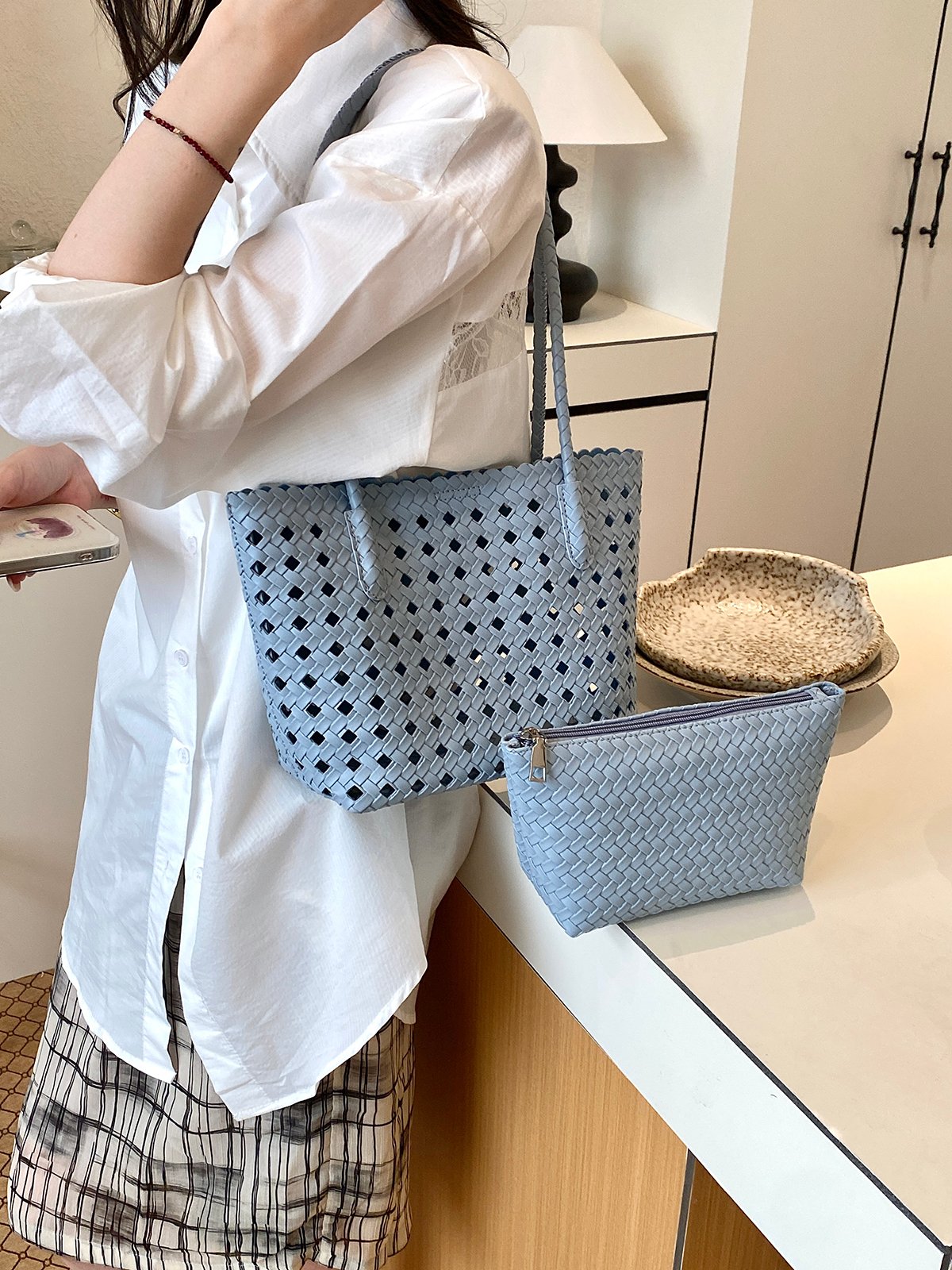 Woven Textured Shoulder Bag