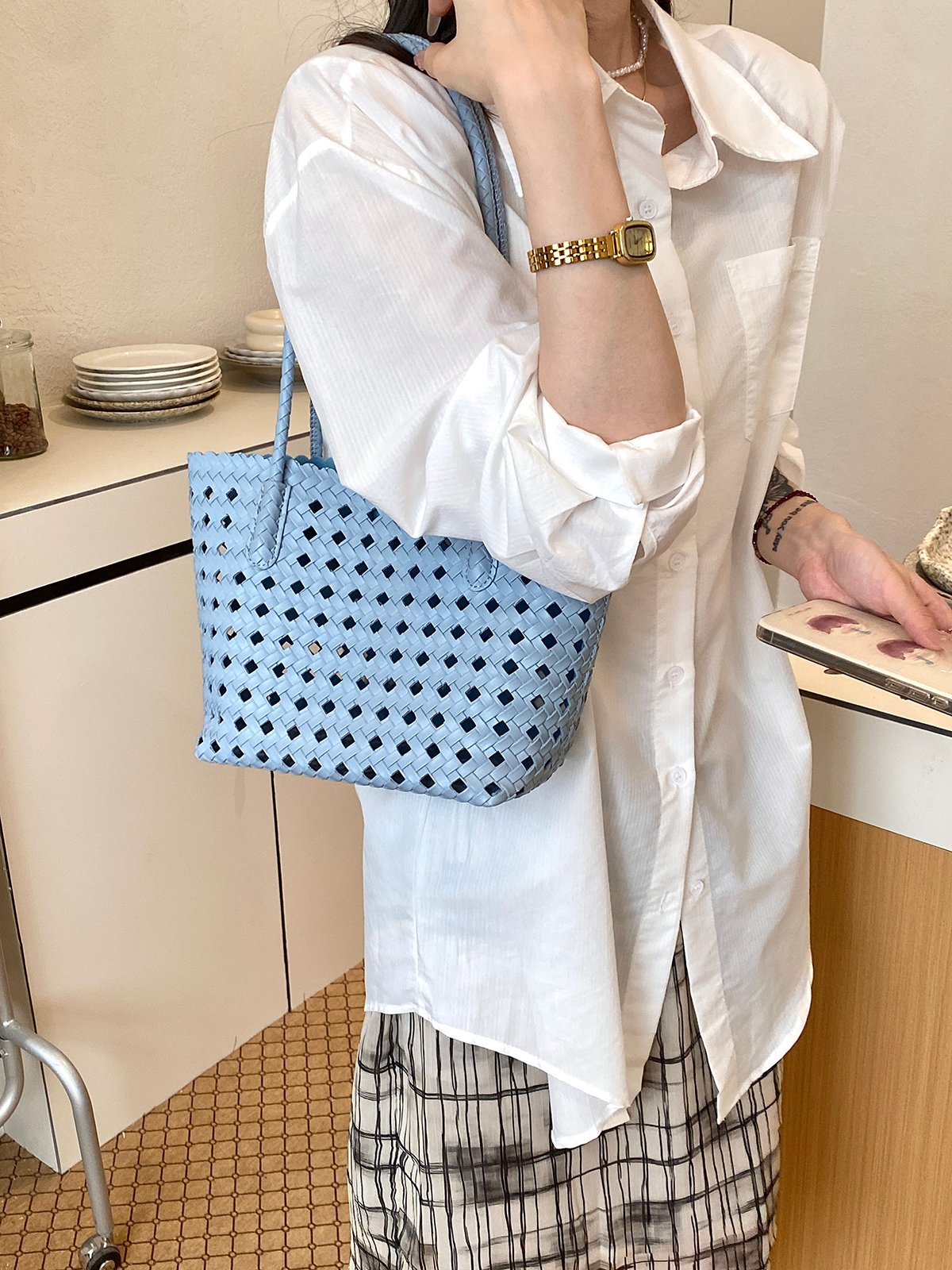 Woven Textured Shoulder Bag