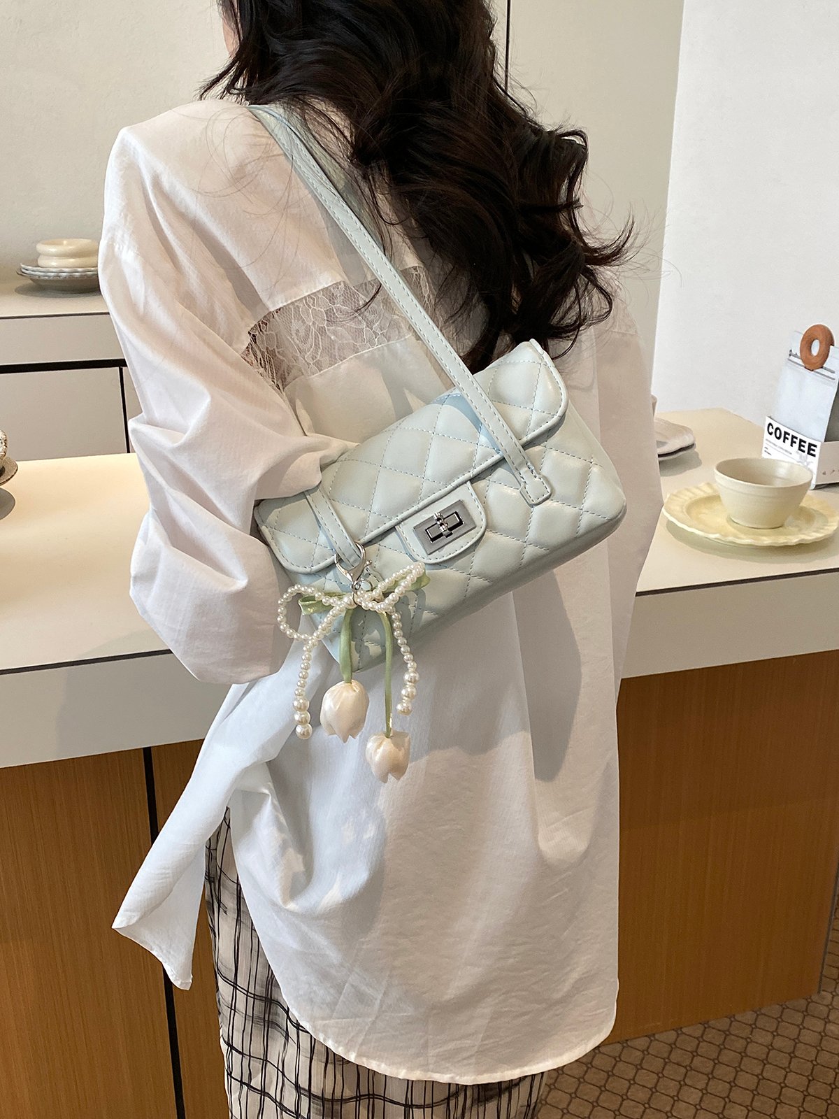 Quilted Shoulder Bag with Charm