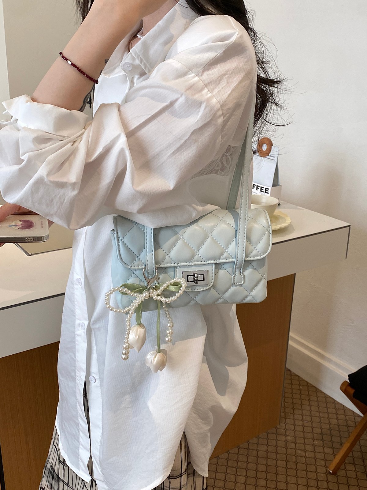 Quilted Shoulder Bag with Charm