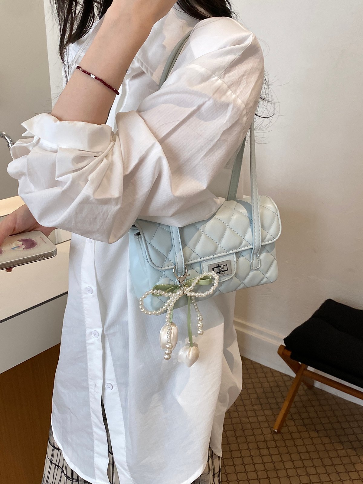 Quilted Shoulder Bag with Charm