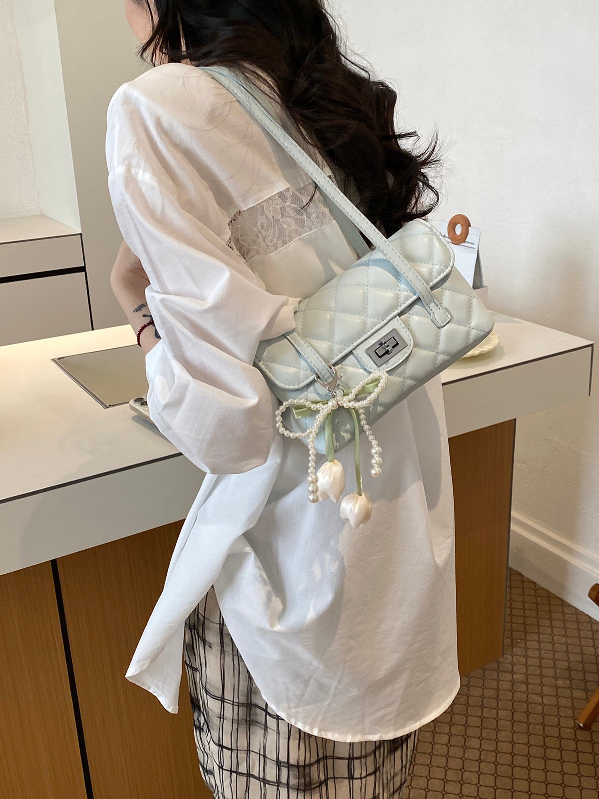 Quilted Shoulder Bag with Charm