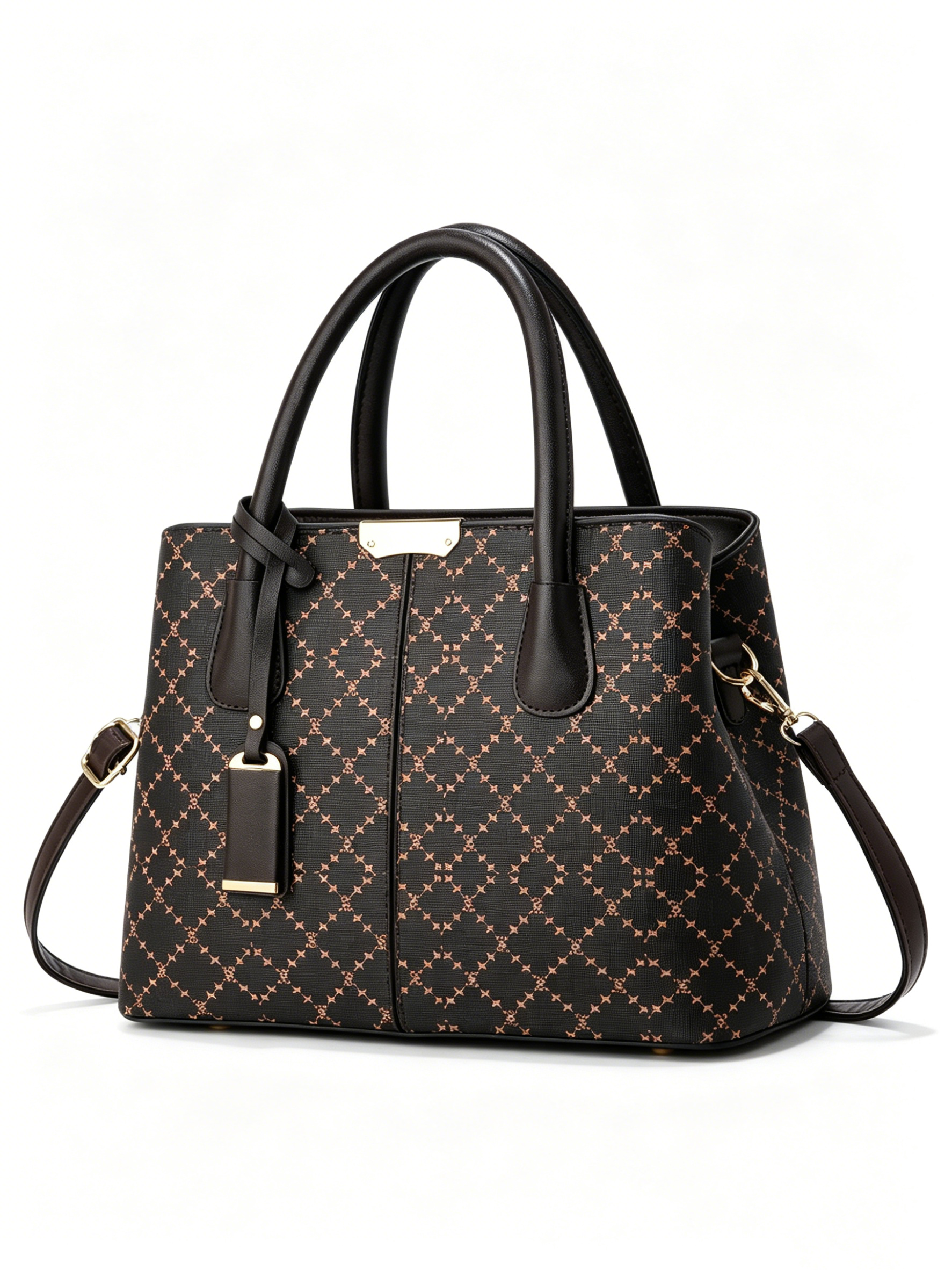 Brown Printed Shoulder Bag with Zip