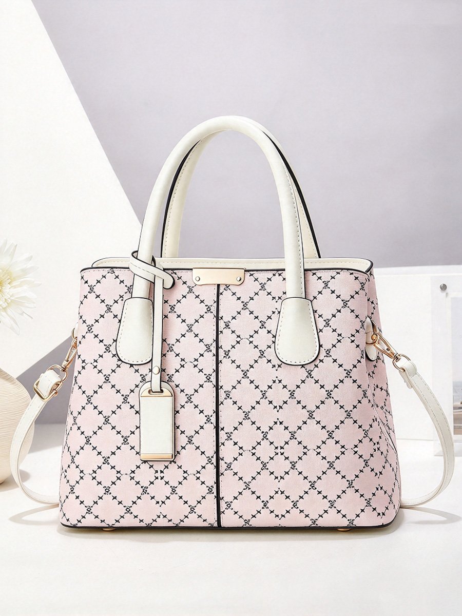 Pink Printed Shoulder Bag with Zip