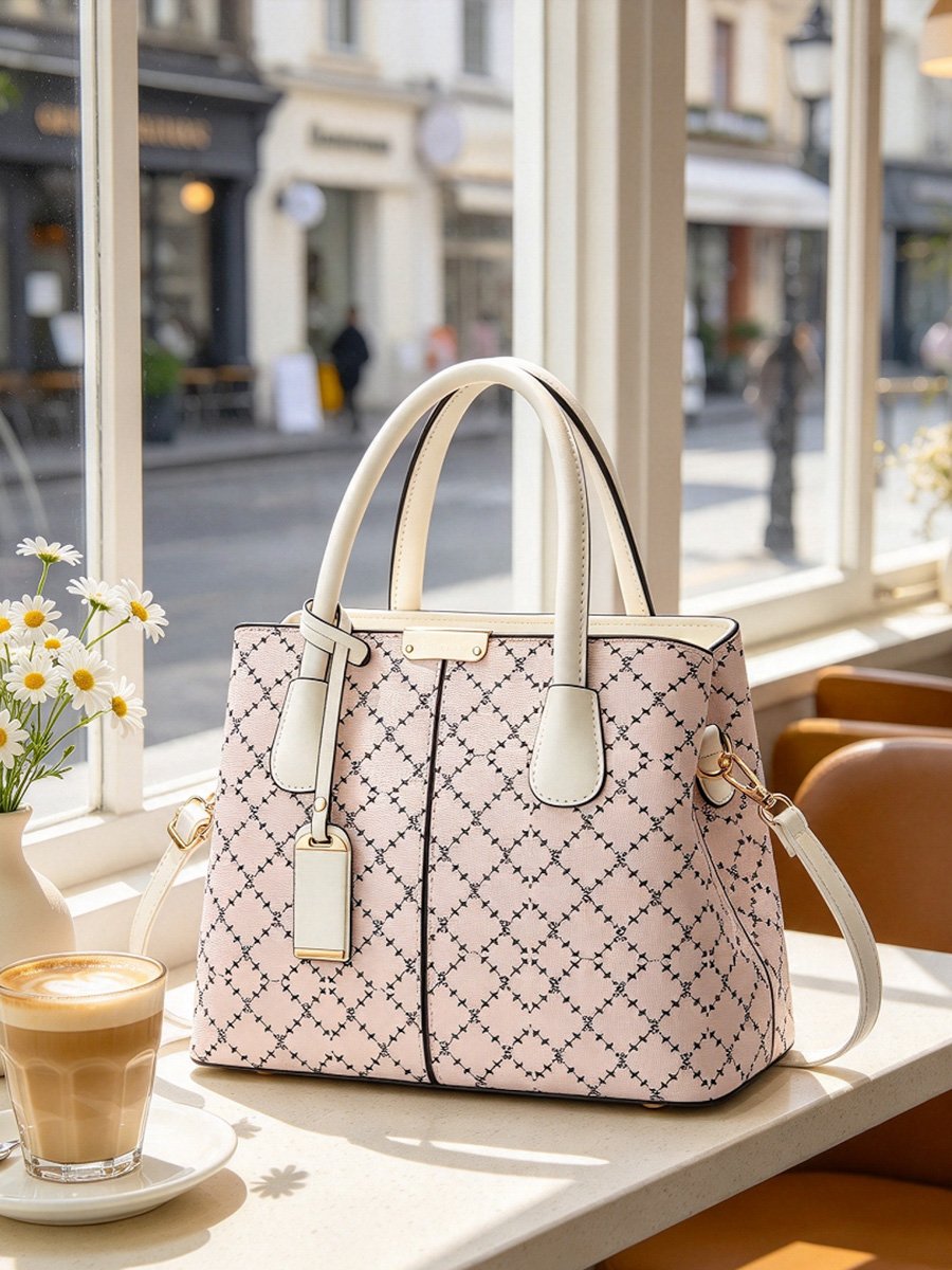 Pink Printed Shoulder Bag with Zip
