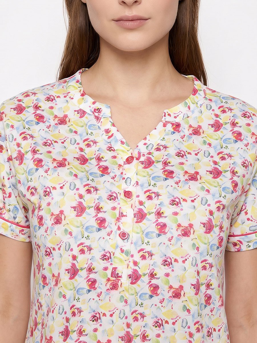 White Floral Cotton Top and Pyjama Set