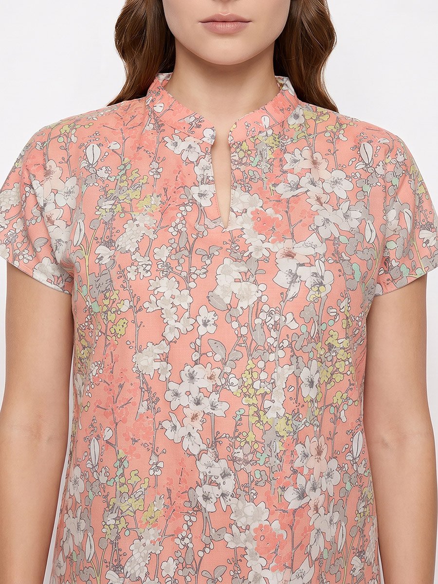 Peach Floral Cotton Top and Pyjama Set