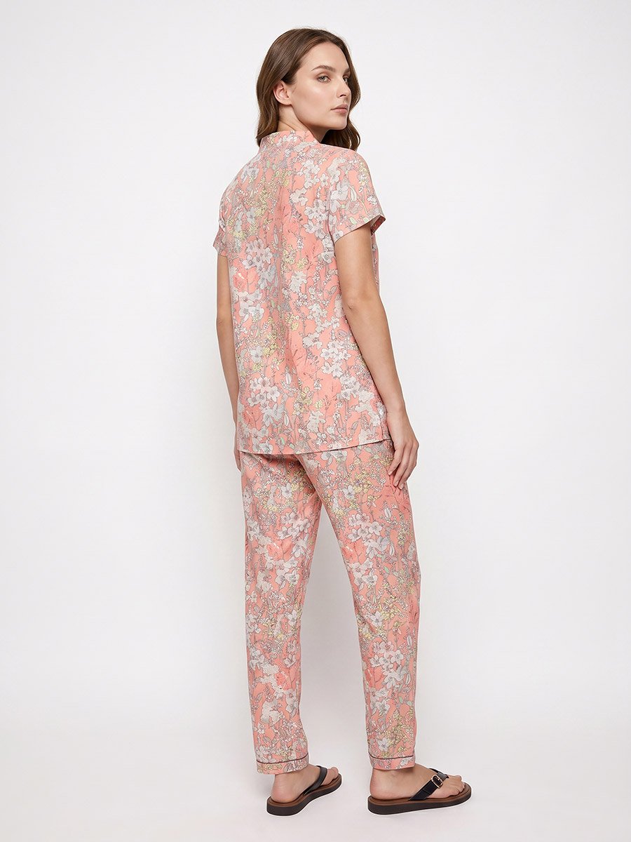 Peach Floral Cotton Top and Pyjama Set