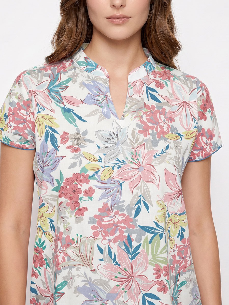 White Pastel Floral Top and Pyjama Set