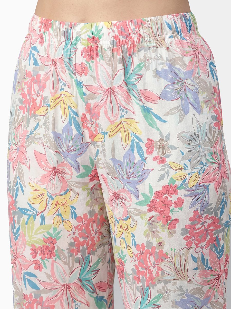 White Pastel Floral Top and Pyjama Set