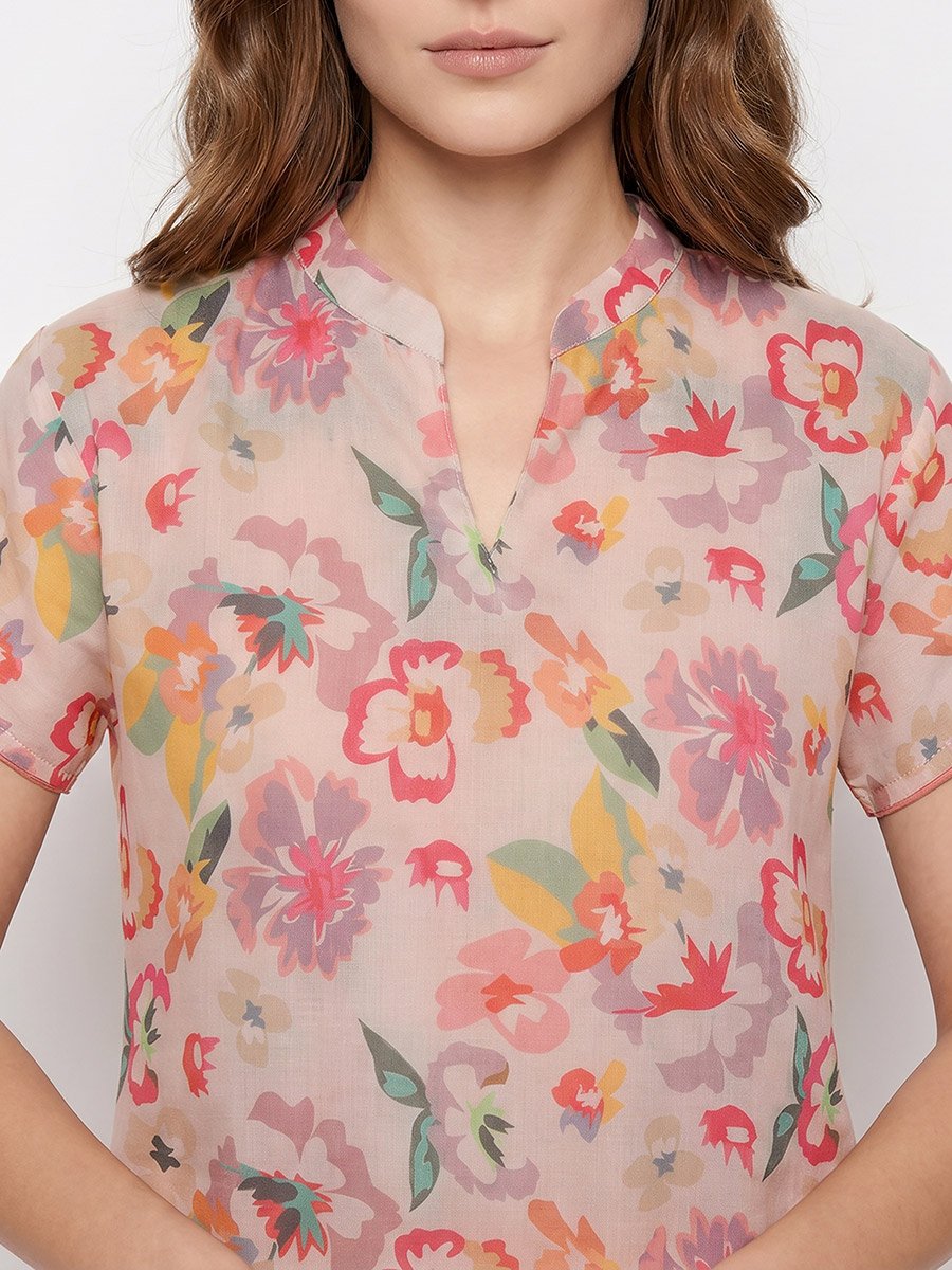 Pink Floral Print Cotton Top and Shorts Set