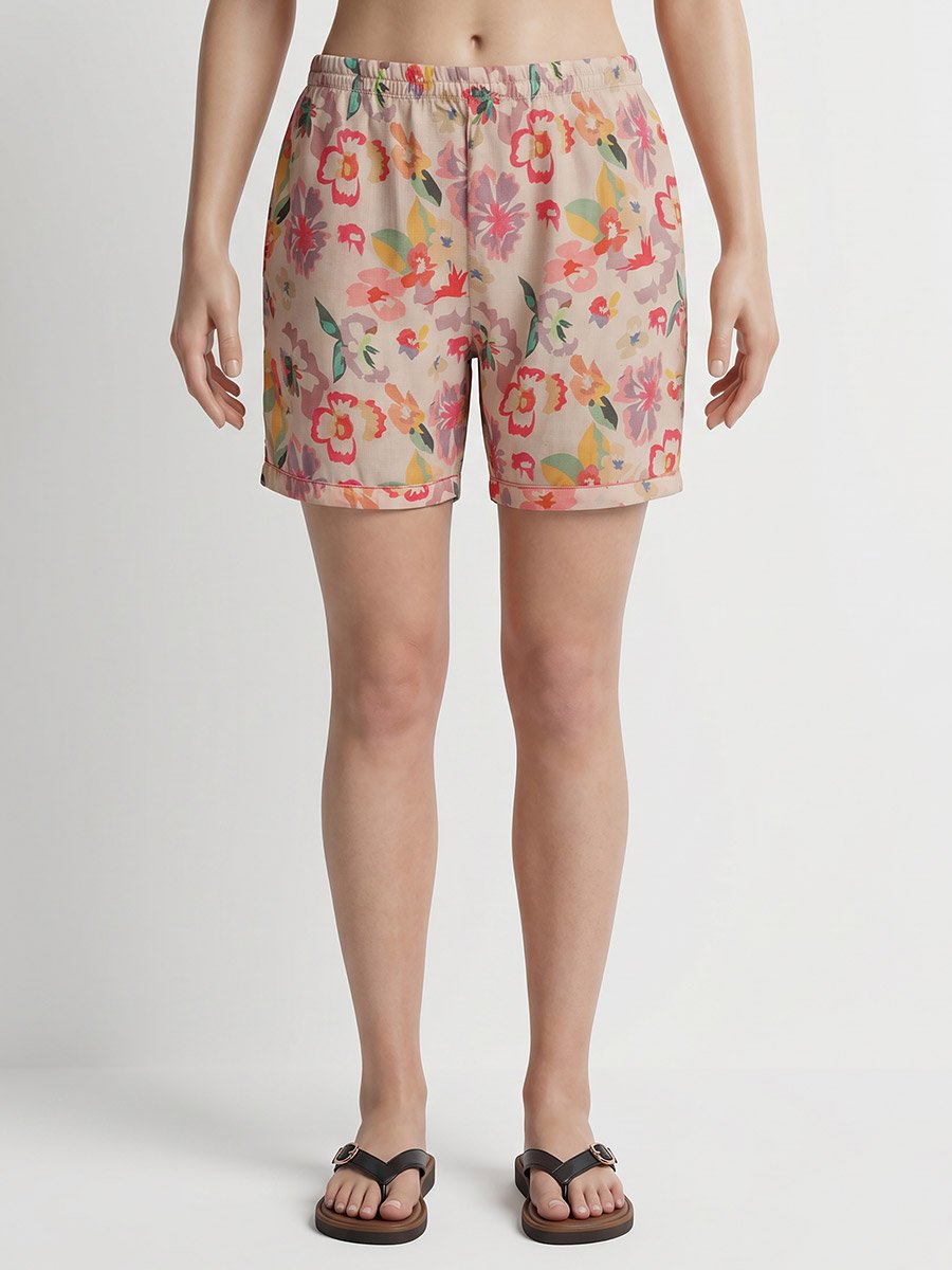 Pink Floral Print Cotton Top and Shorts Set