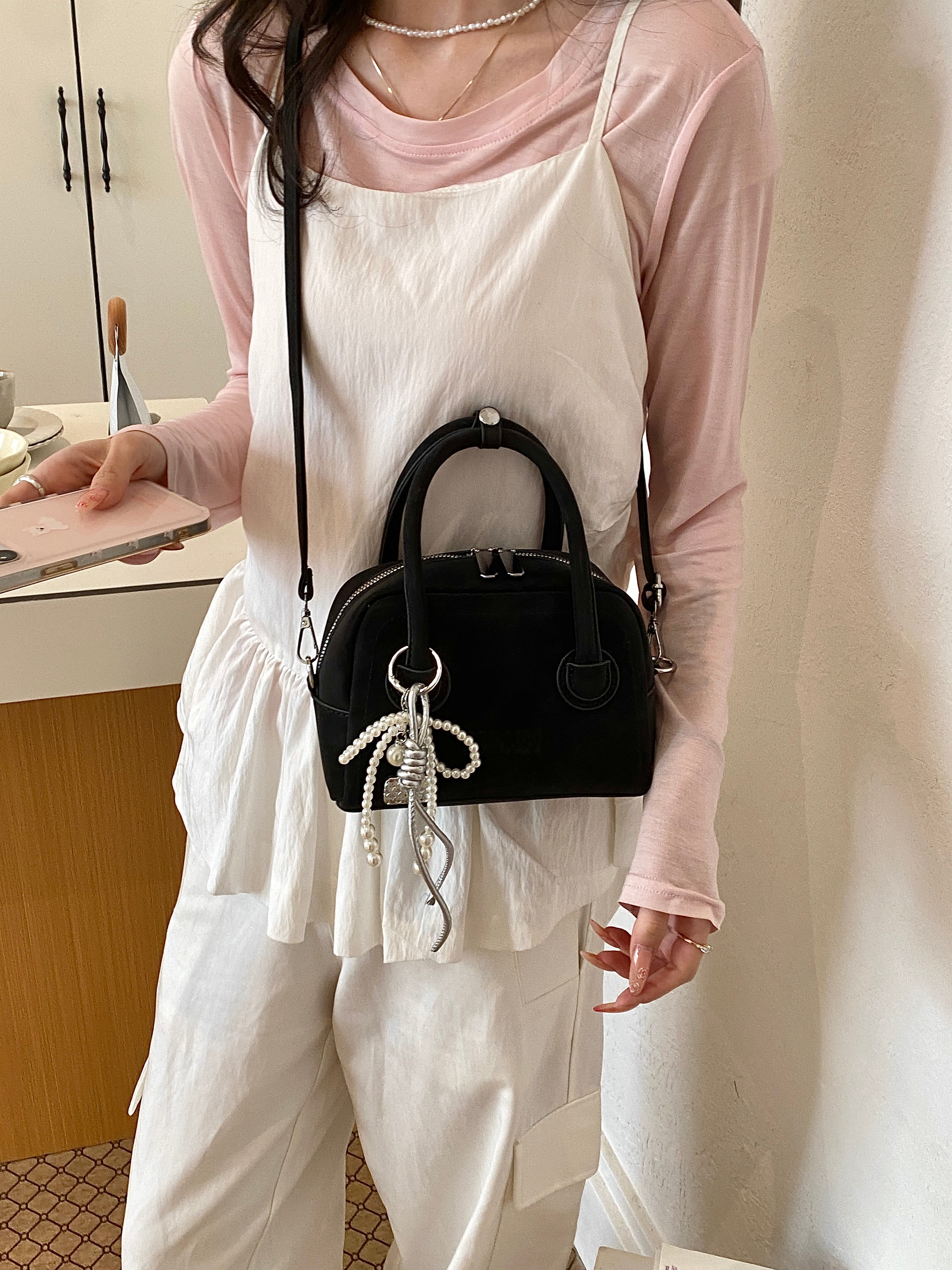 Solid Handbag with Charm