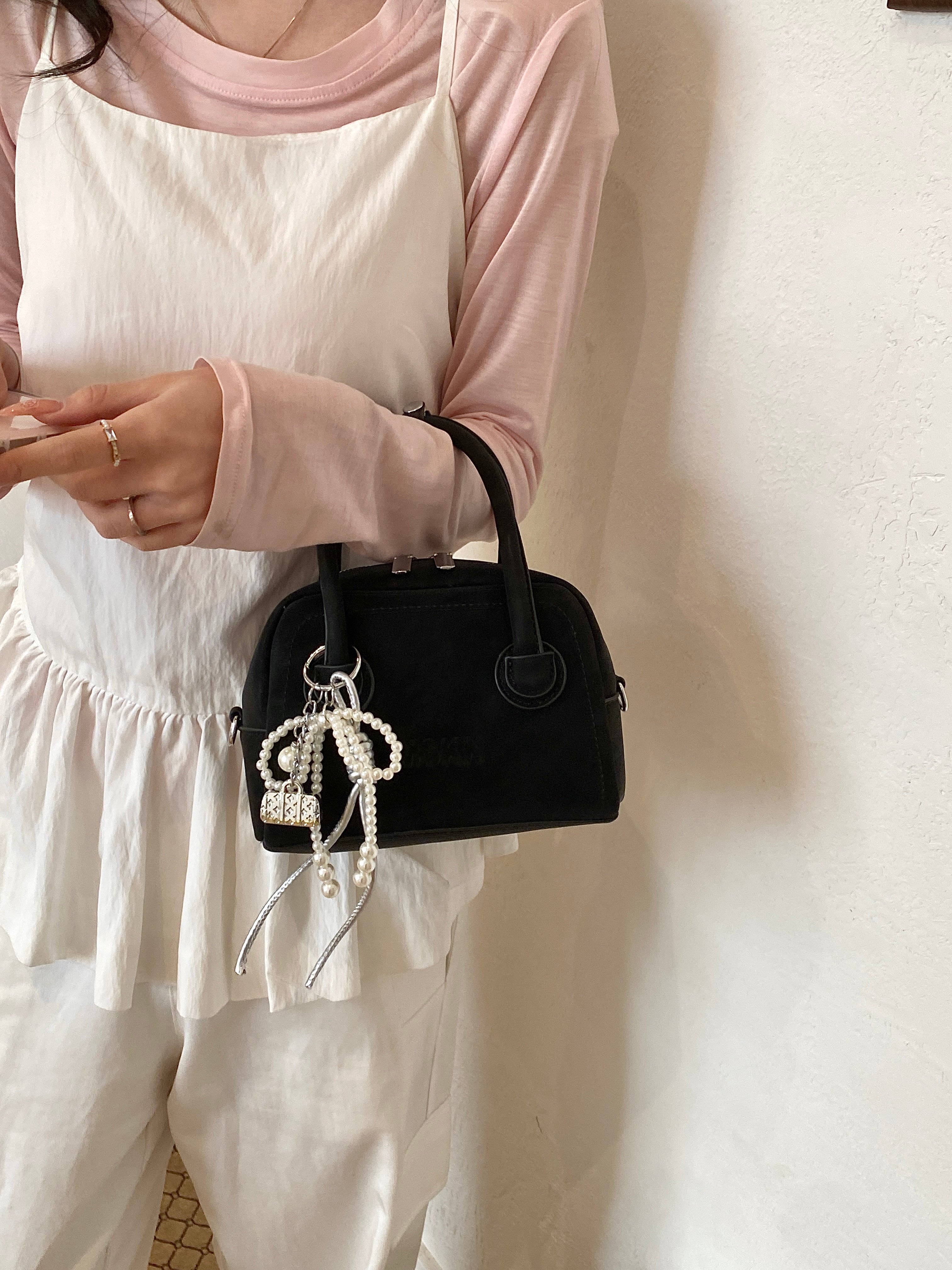 Solid Handbag with Charm