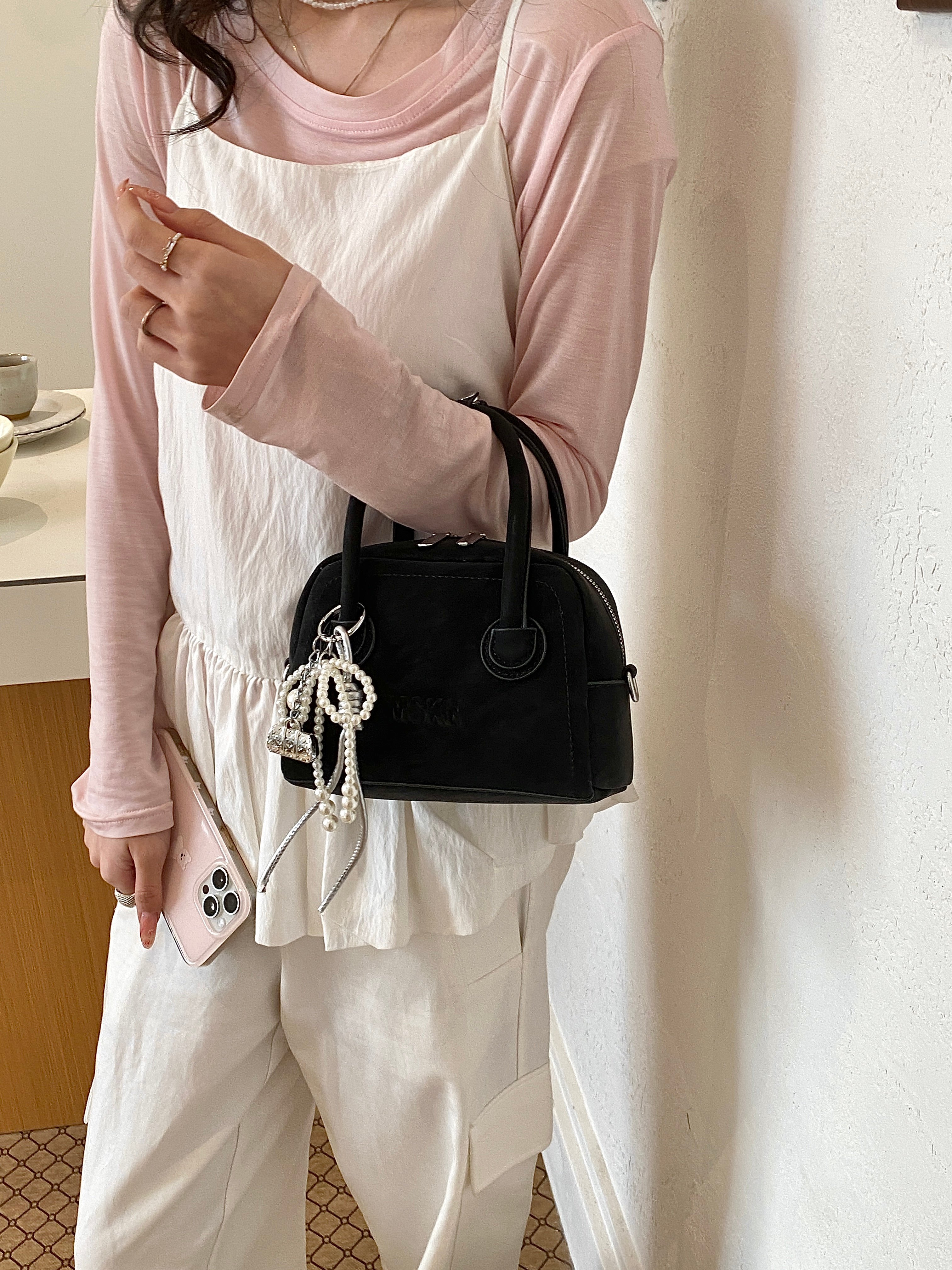 Solid Handbag with Charm