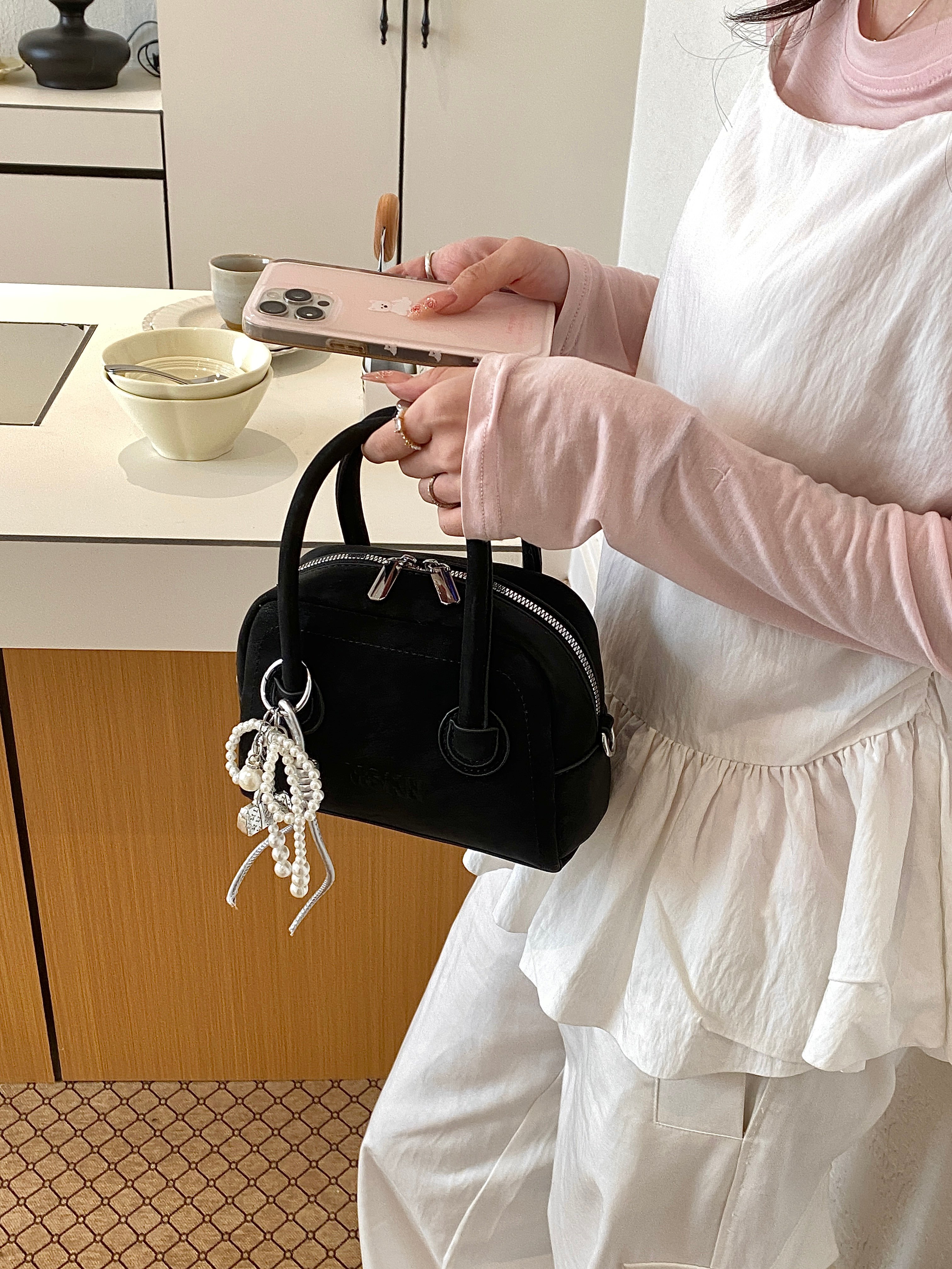 Solid Handbag with Charm
