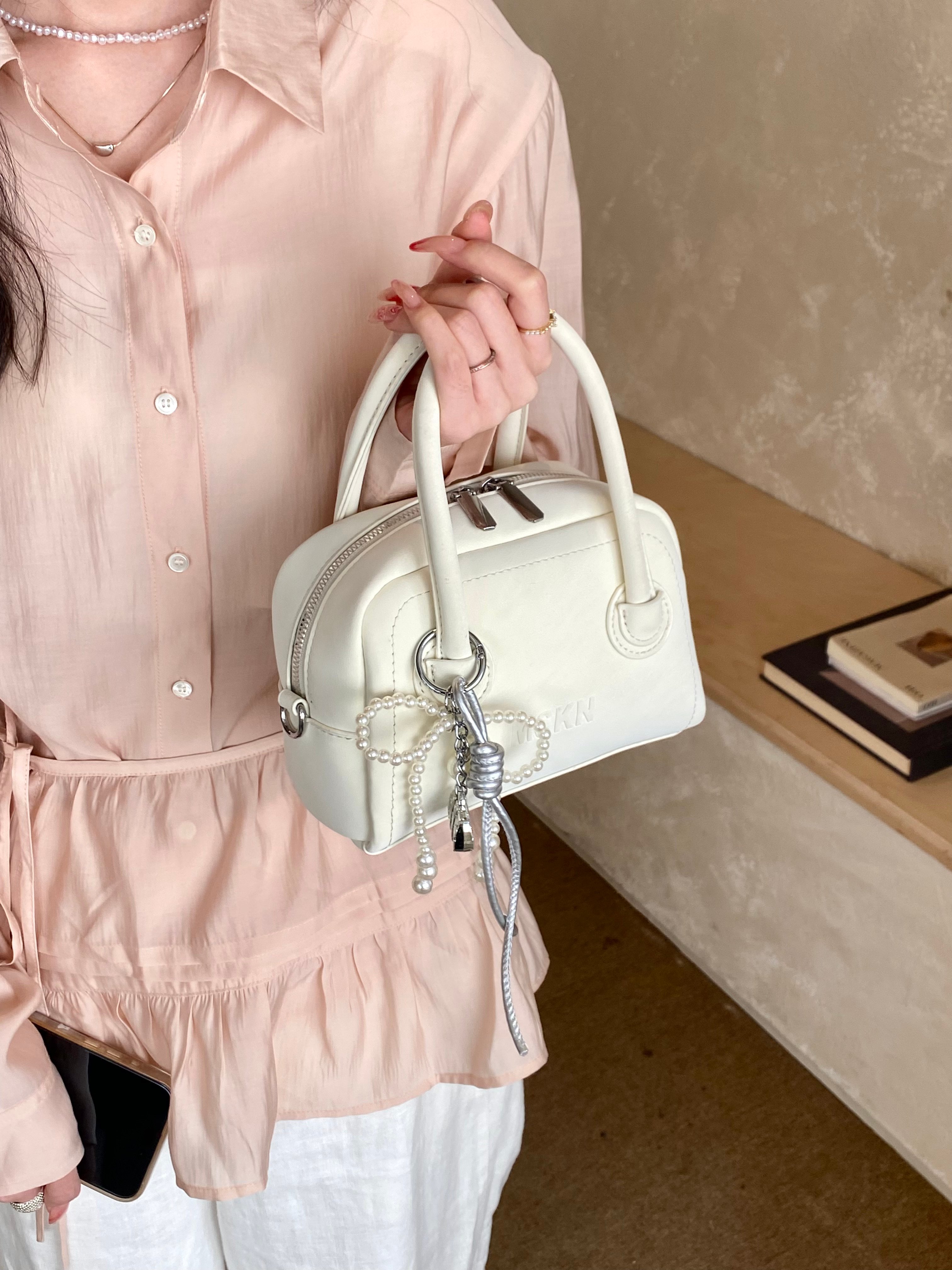 Solid Handbag with Charm