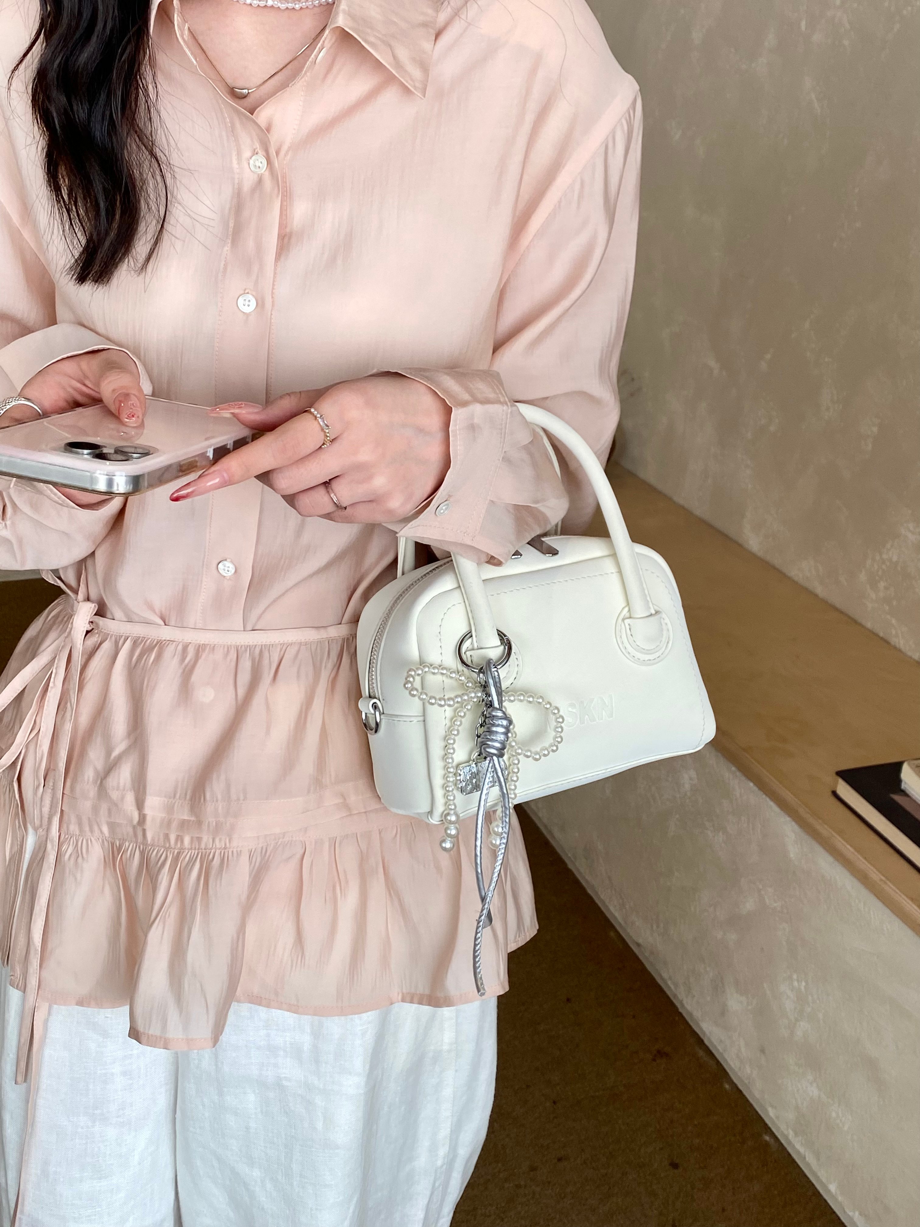 Solid Handbag with Charm