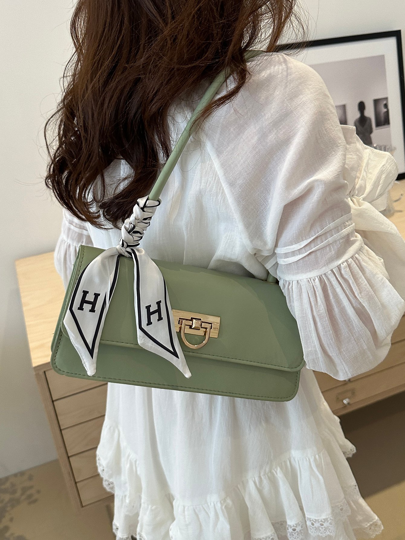 Metal Decor Push-Lock Flap Shoulder Bag
