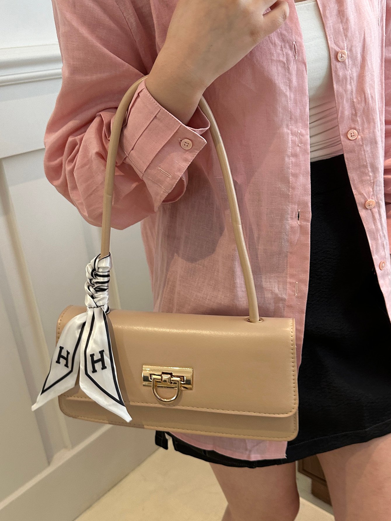 Khaki Plain Shoulder Bag