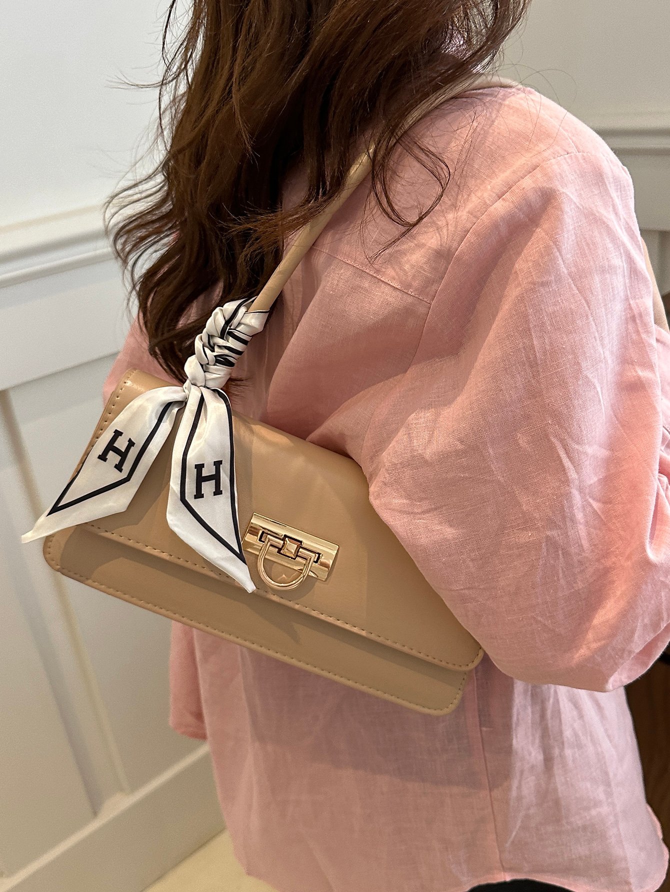 Khaki Plain Shoulder Bag