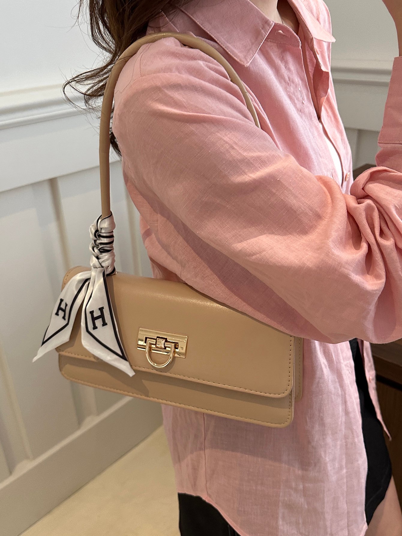 Khaki Plain Shoulder Bag