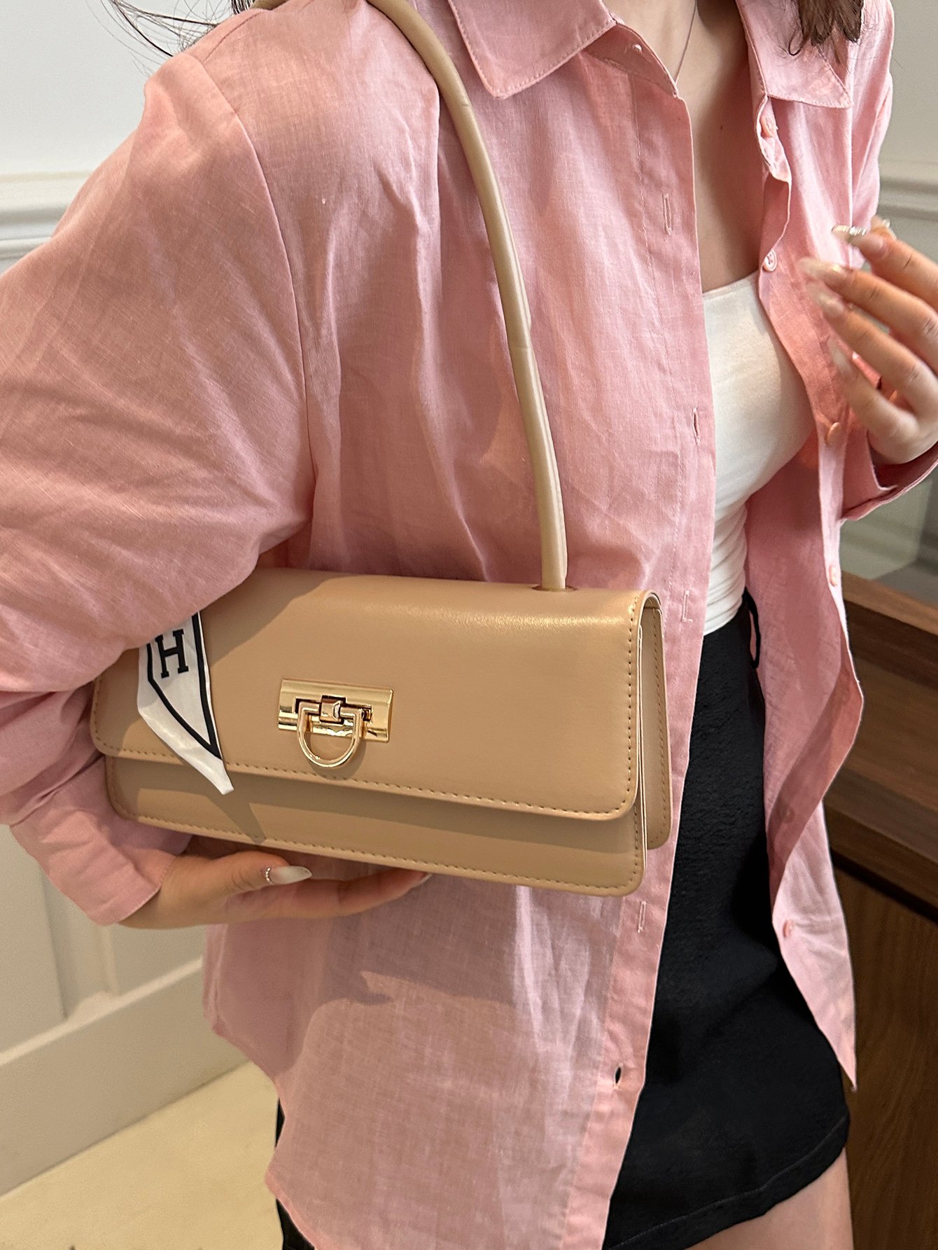 Khaki Plain Shoulder Bag