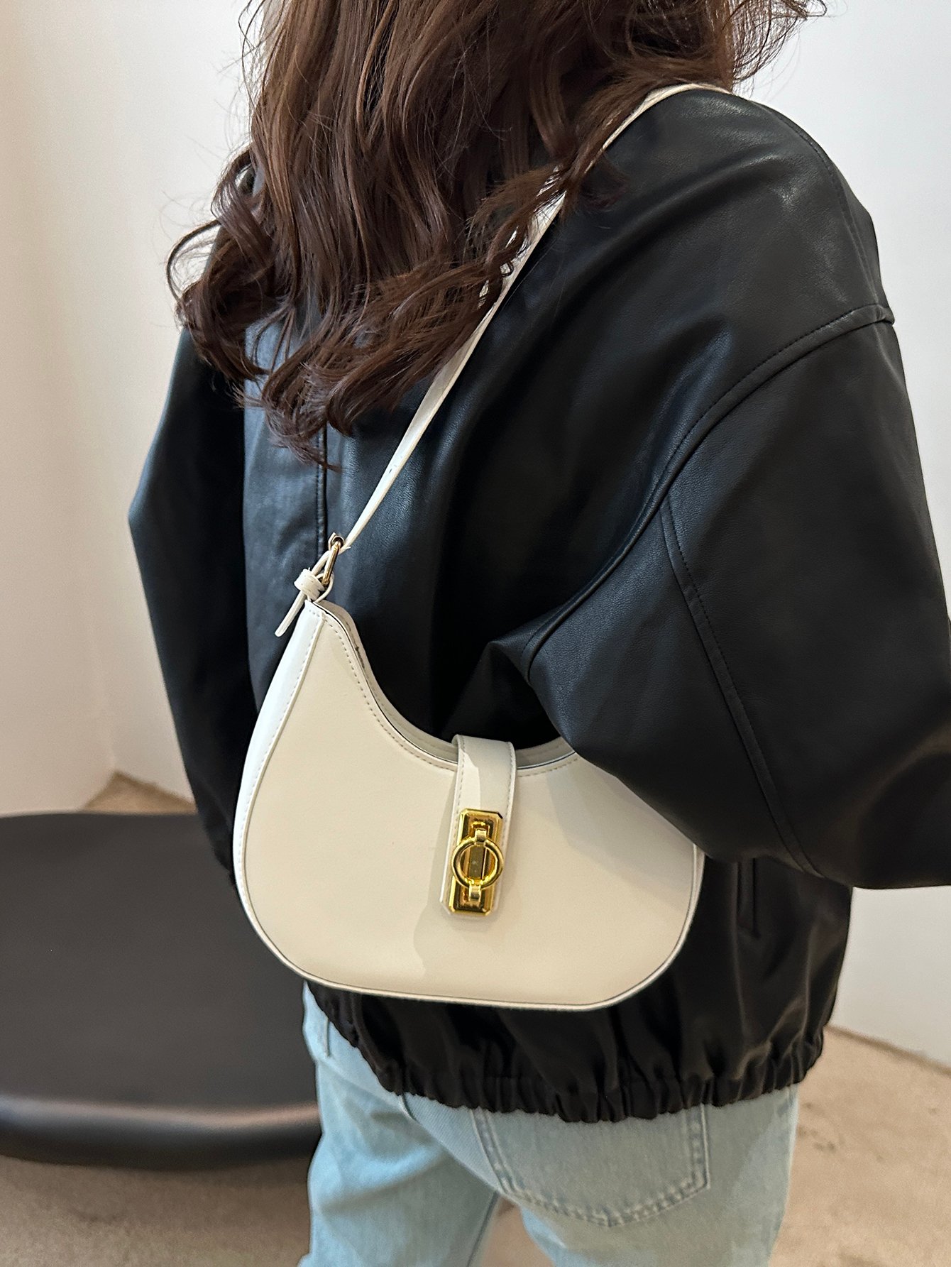 Metal Decor Adjustable Strap Shoulder Bag