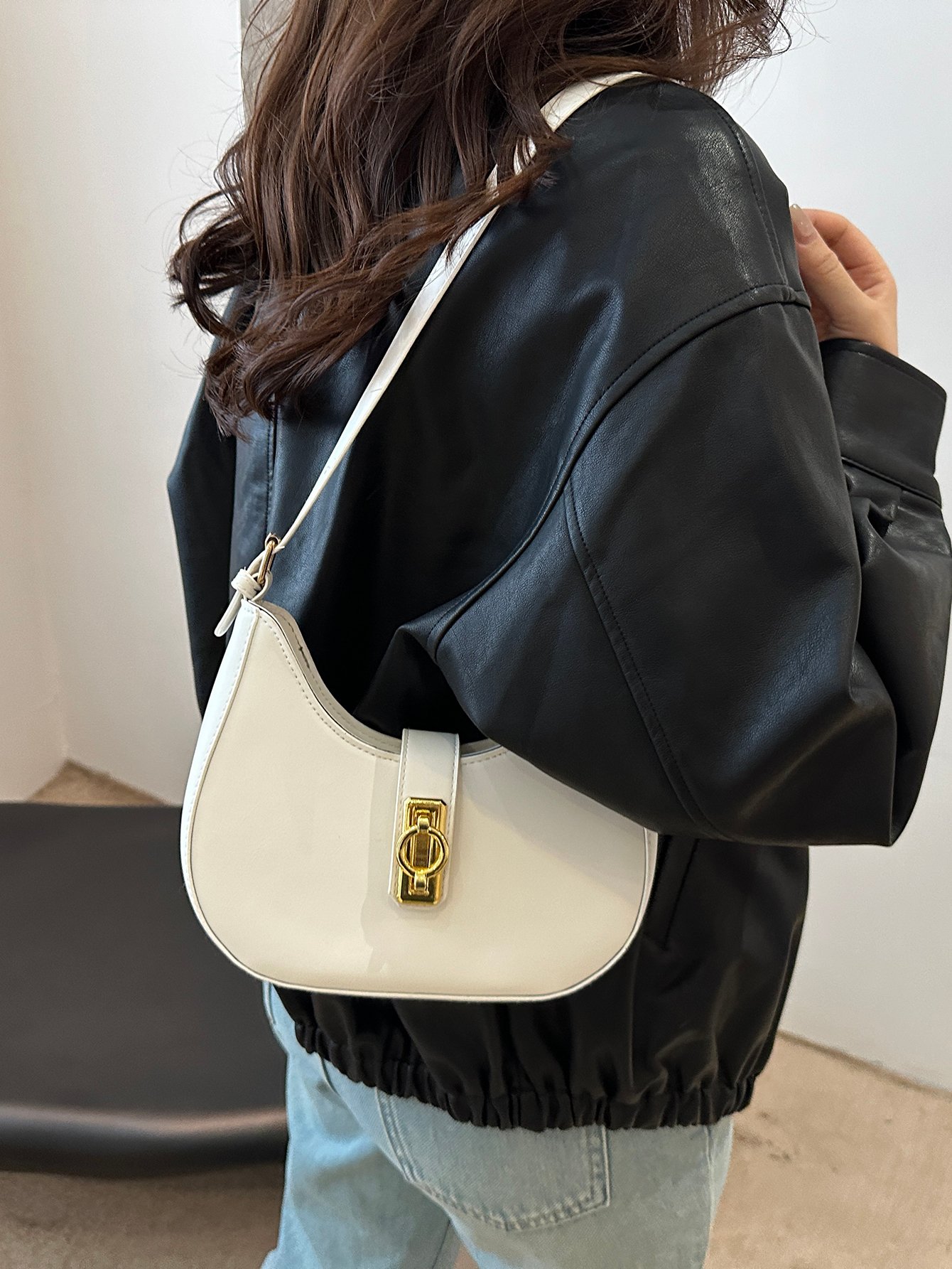 Metal Decor Adjustable Strap Shoulder Bag
