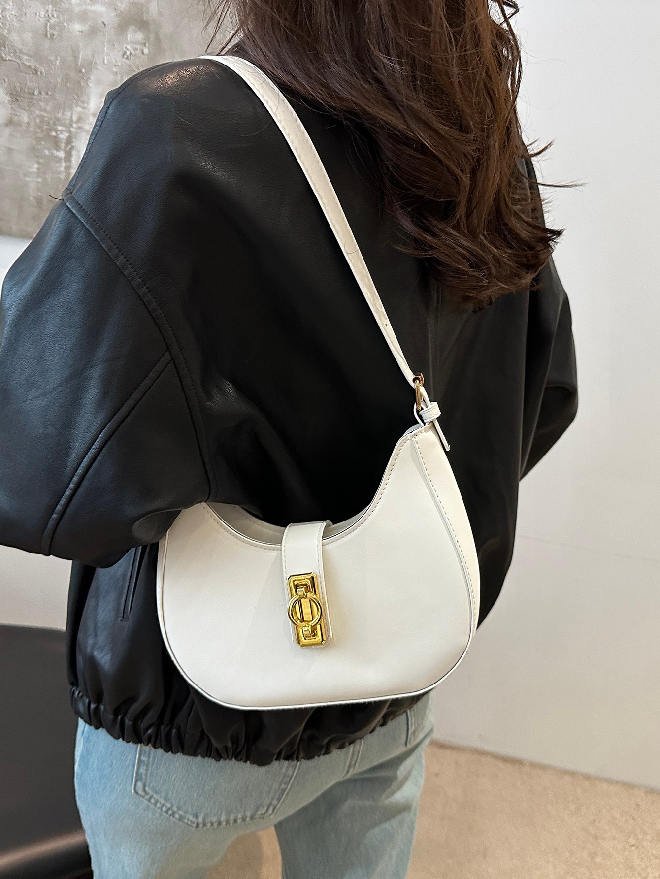 Metal Decor Adjustable Strap Shoulder Bag