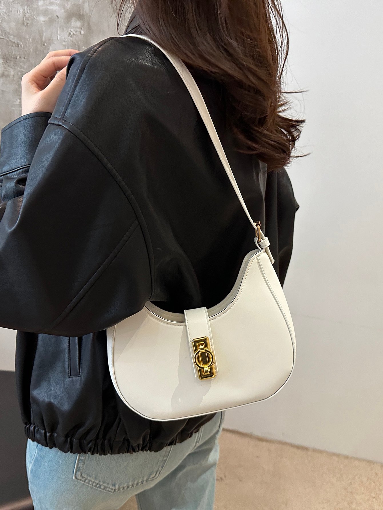 Metal Decor Adjustable Strap Shoulder Bag