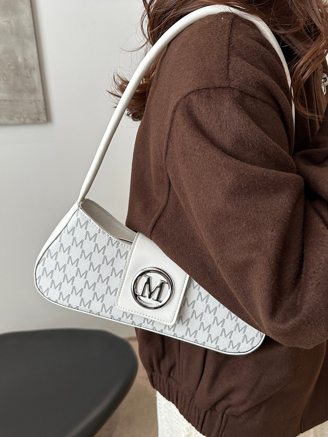 Patterned Shoulder Bag with Metal Flap