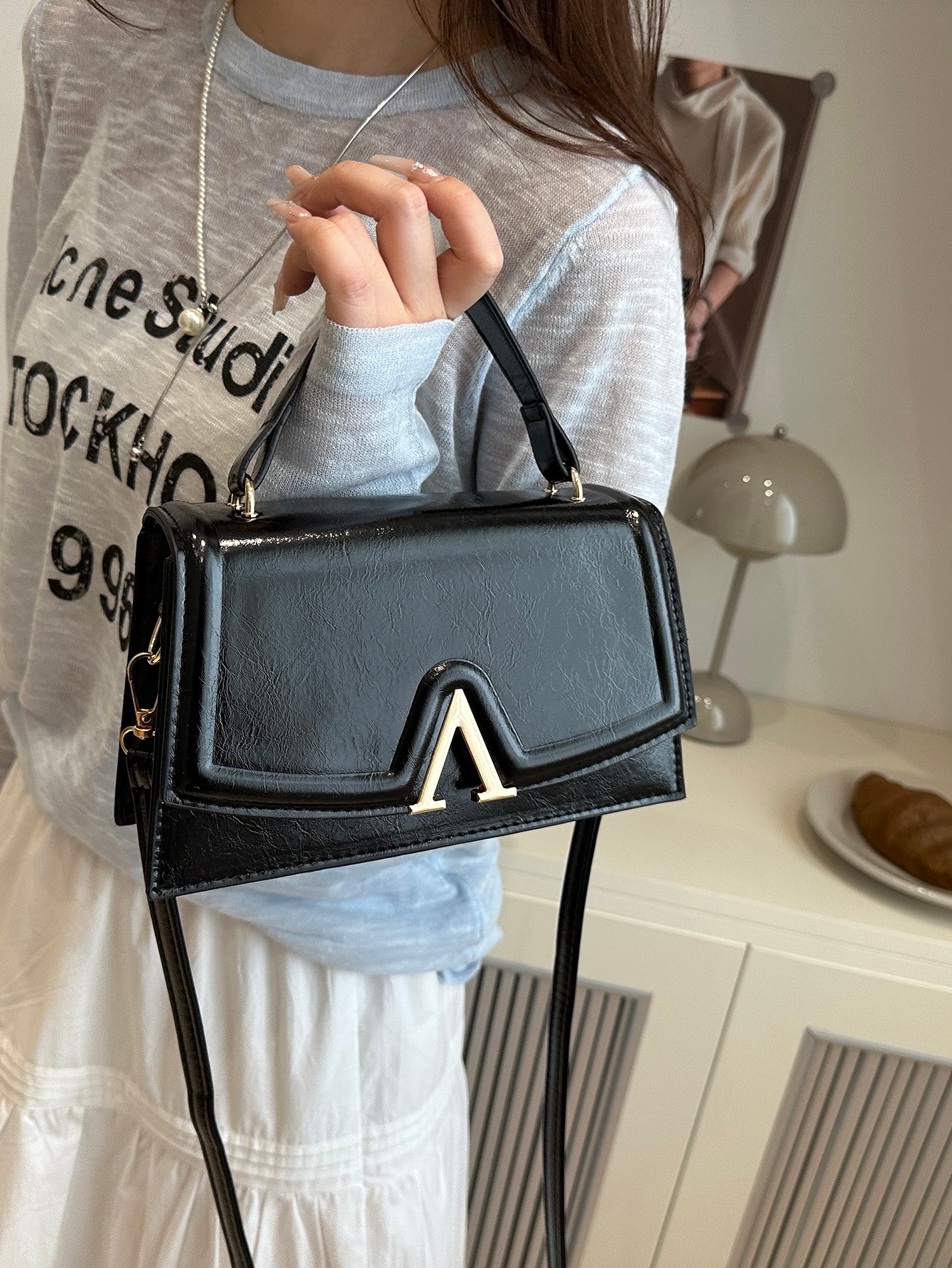 Metal Decor Flap Handbag
