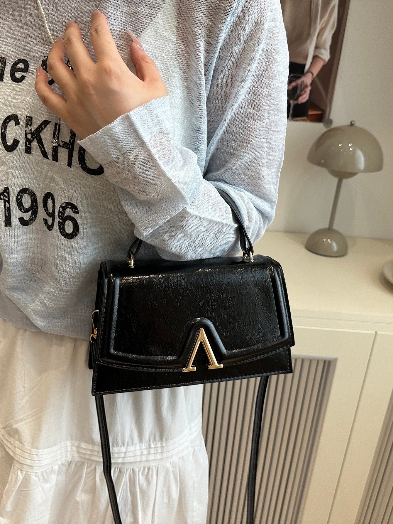 Metal Decor Flap Handbag