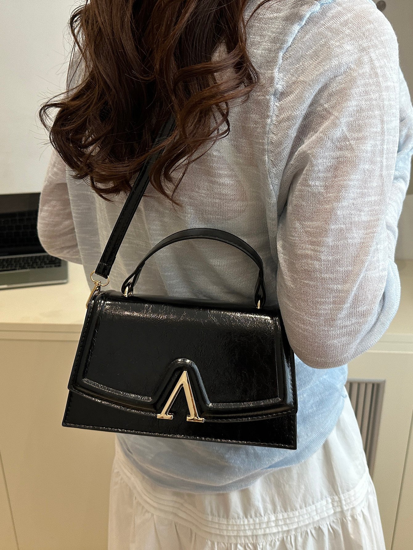Metal Decor Flap Handbag