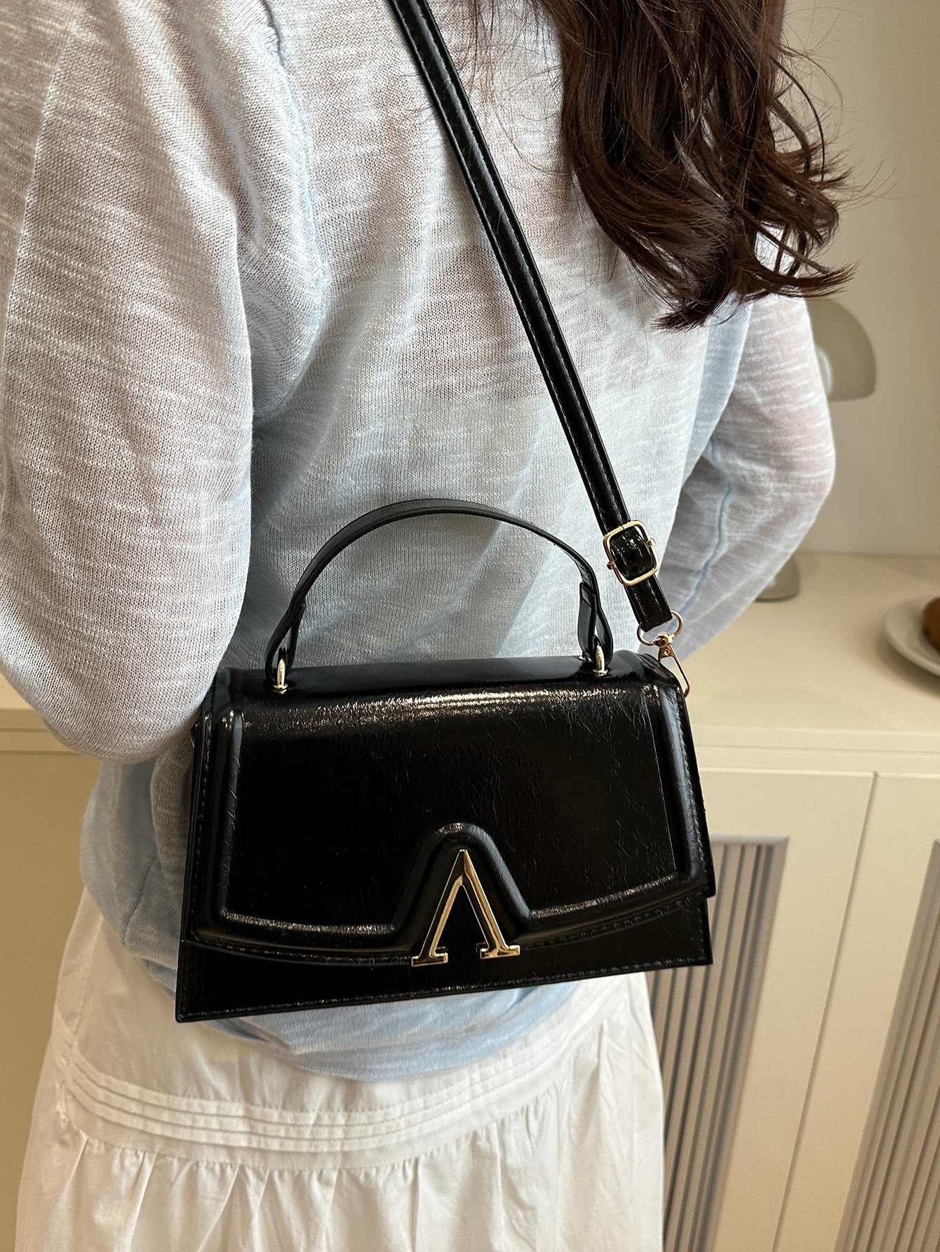 Metal Decor Flap Handbag
