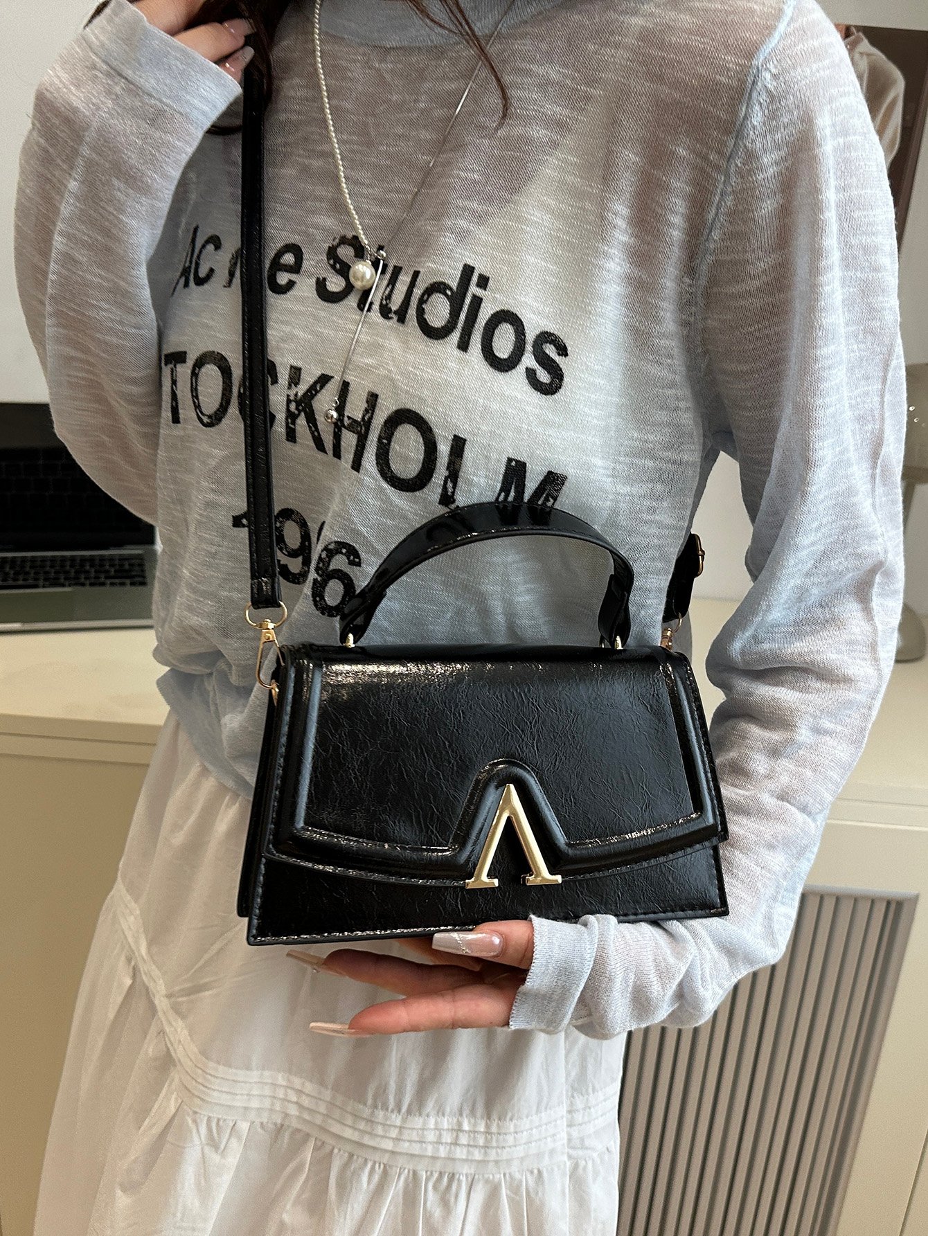 Metal Decor Flap Handbag