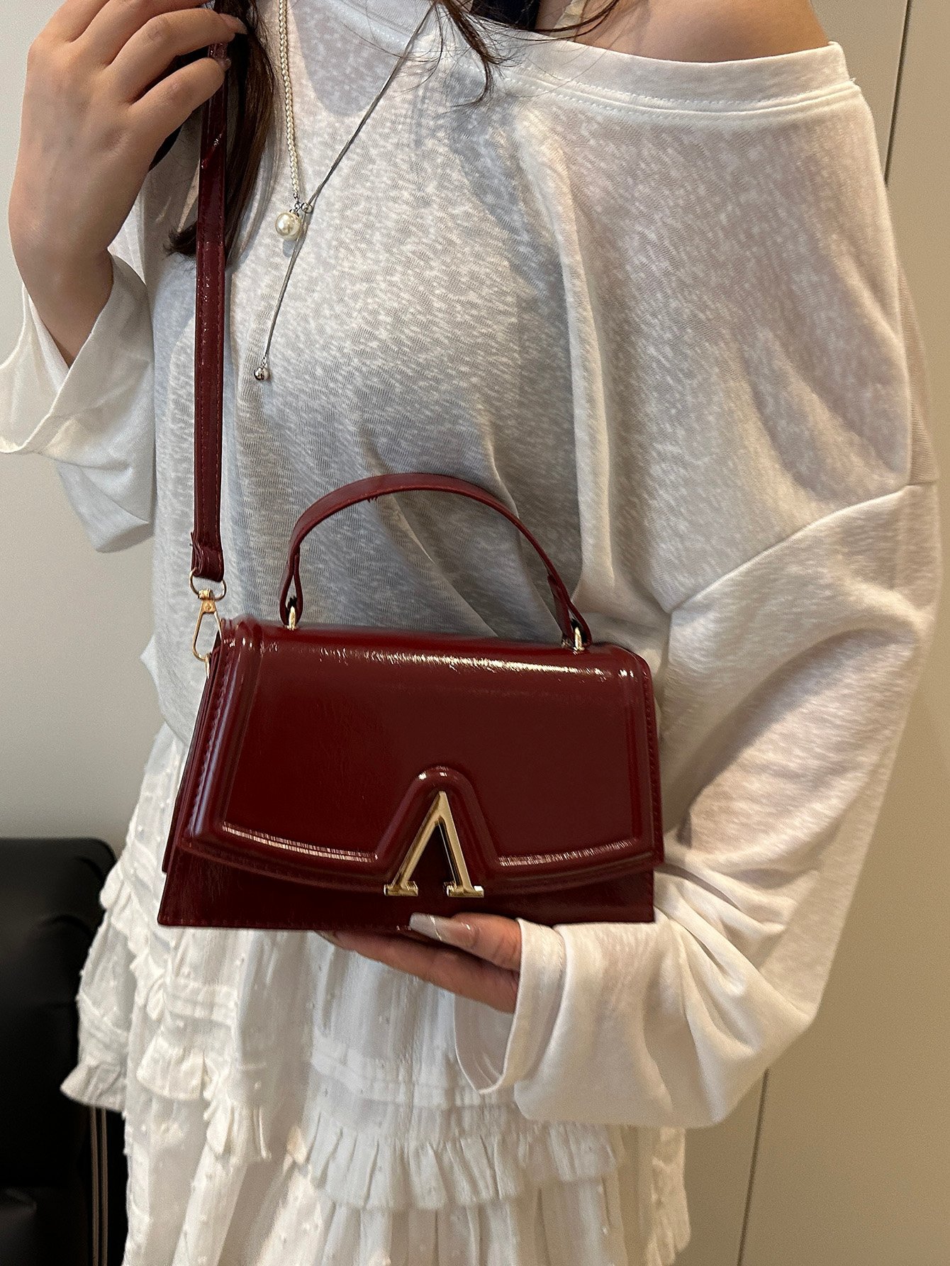 Metal Decor Flap Handbag