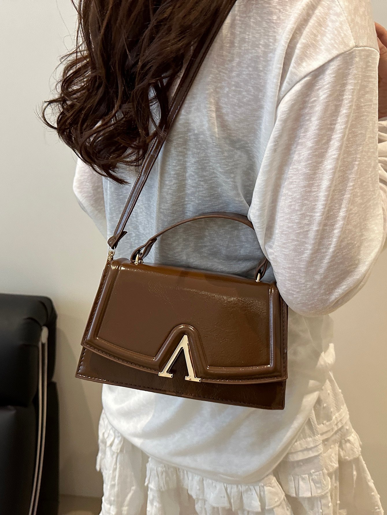 Metal Decor Flap Handbag